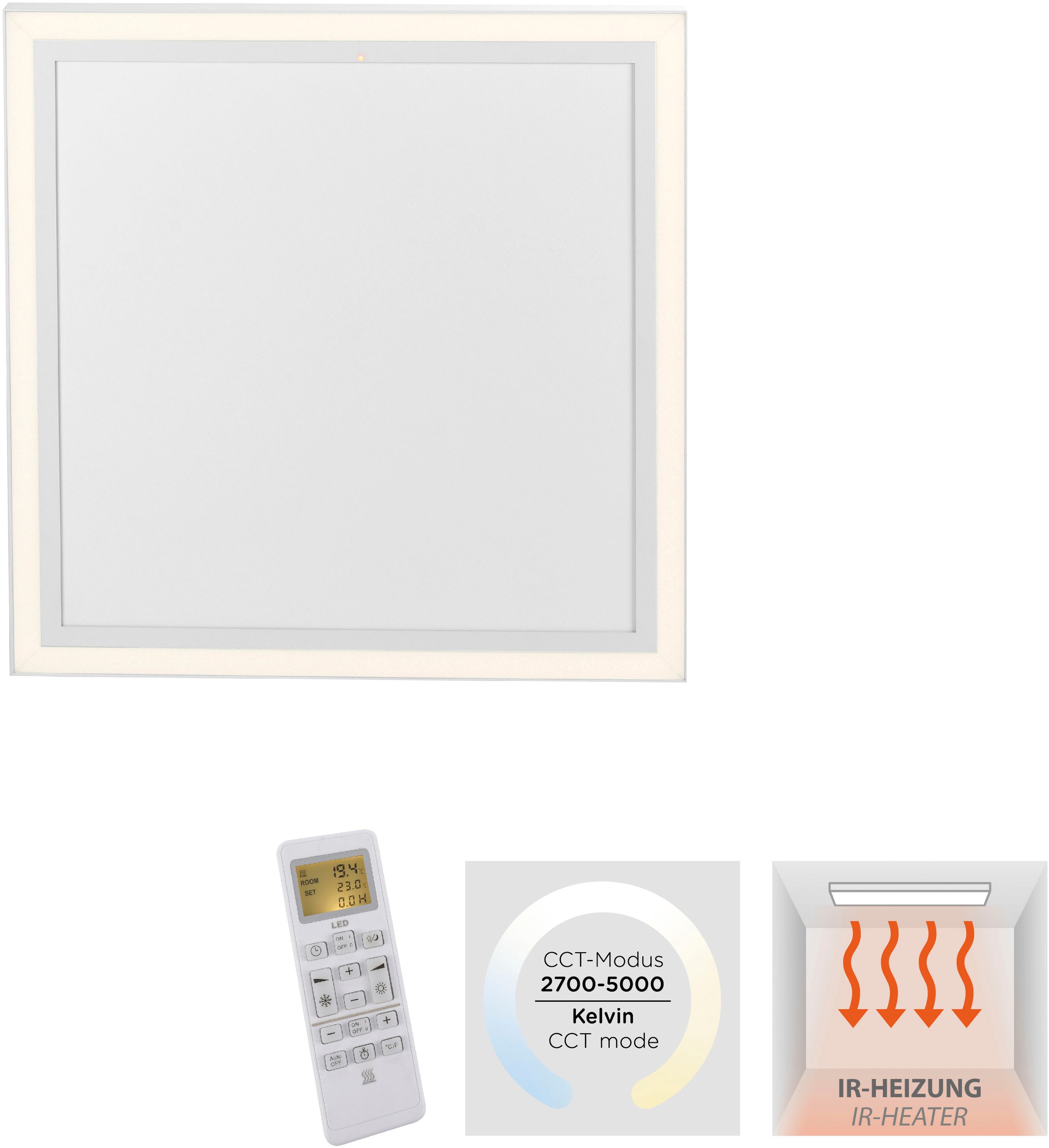 JUST LIGHT Deckenleuchte "BEROA", weiß, 1, 1 Stk., Leuchten, Deckenpanel mit IR-Heizung 450W, Funk Fernbed., Funkthermostat, LED Panels 2