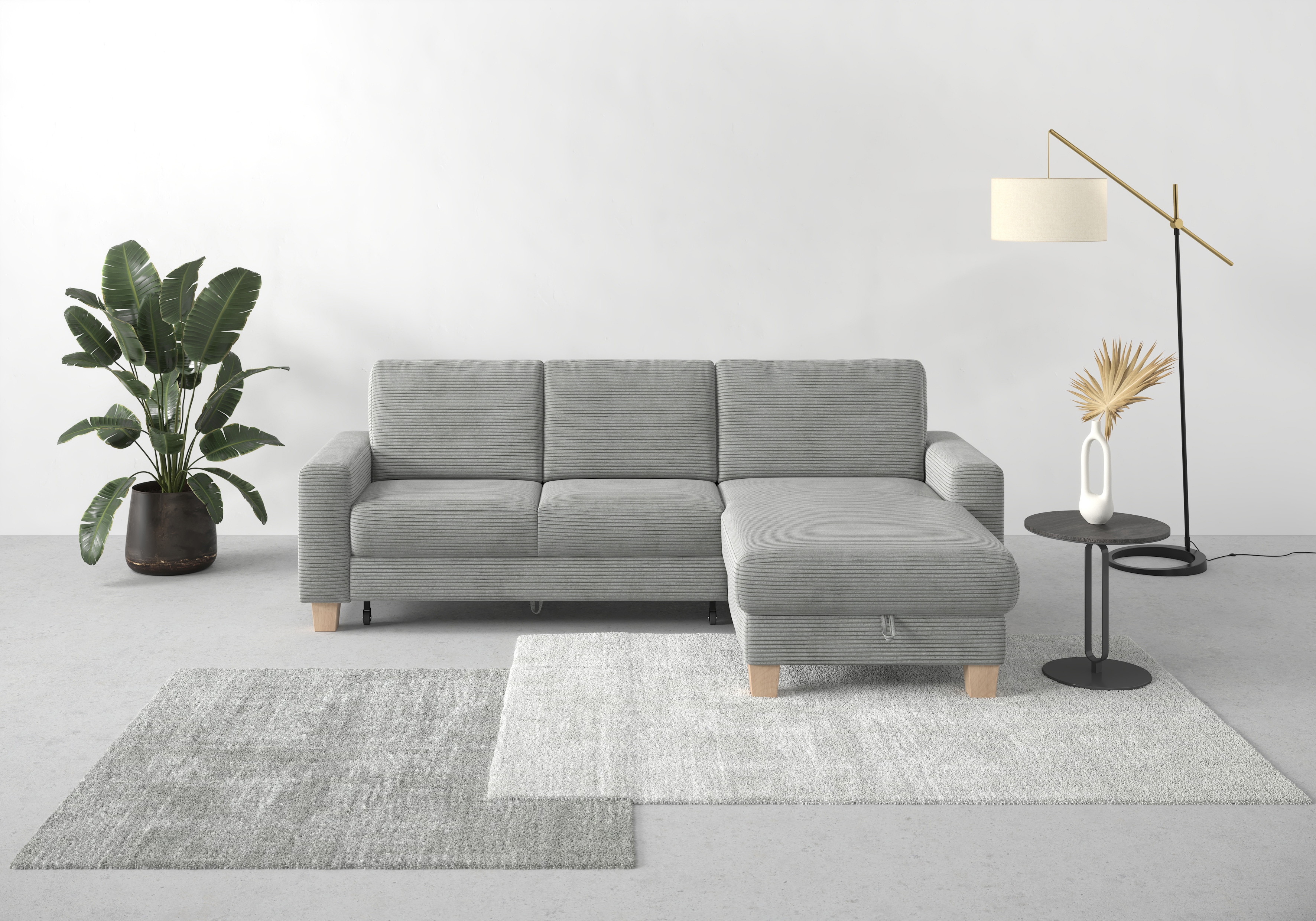 OTTO home Ecksofa "Summer L-Form" mit Recamiere, mit oder ohne Schlaffunktion und Bettkasten, Cord-Bezug