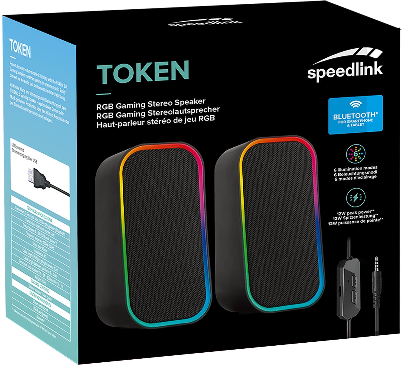 Speedlink PC-Lautsprecher »TOKEN Bluetooth RGB Gaming«, 3,5mm AUX Klinke oder Bluetooth Verbindung