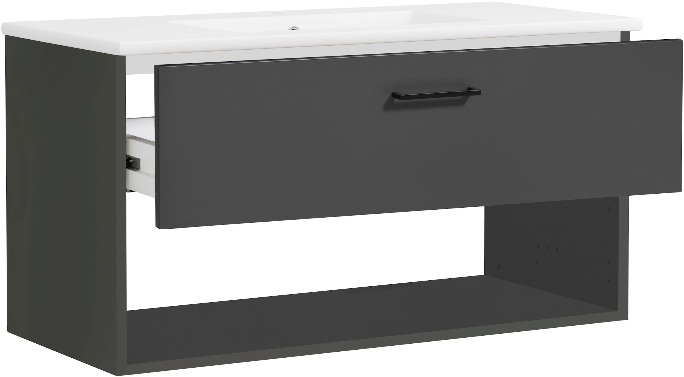 welltime Waschtisch »Trento Light mit Keramik-Auflagebecken«, 1 Auzug und 1 offenes Fach, Breite: 81cm, Anthrazit Matt
