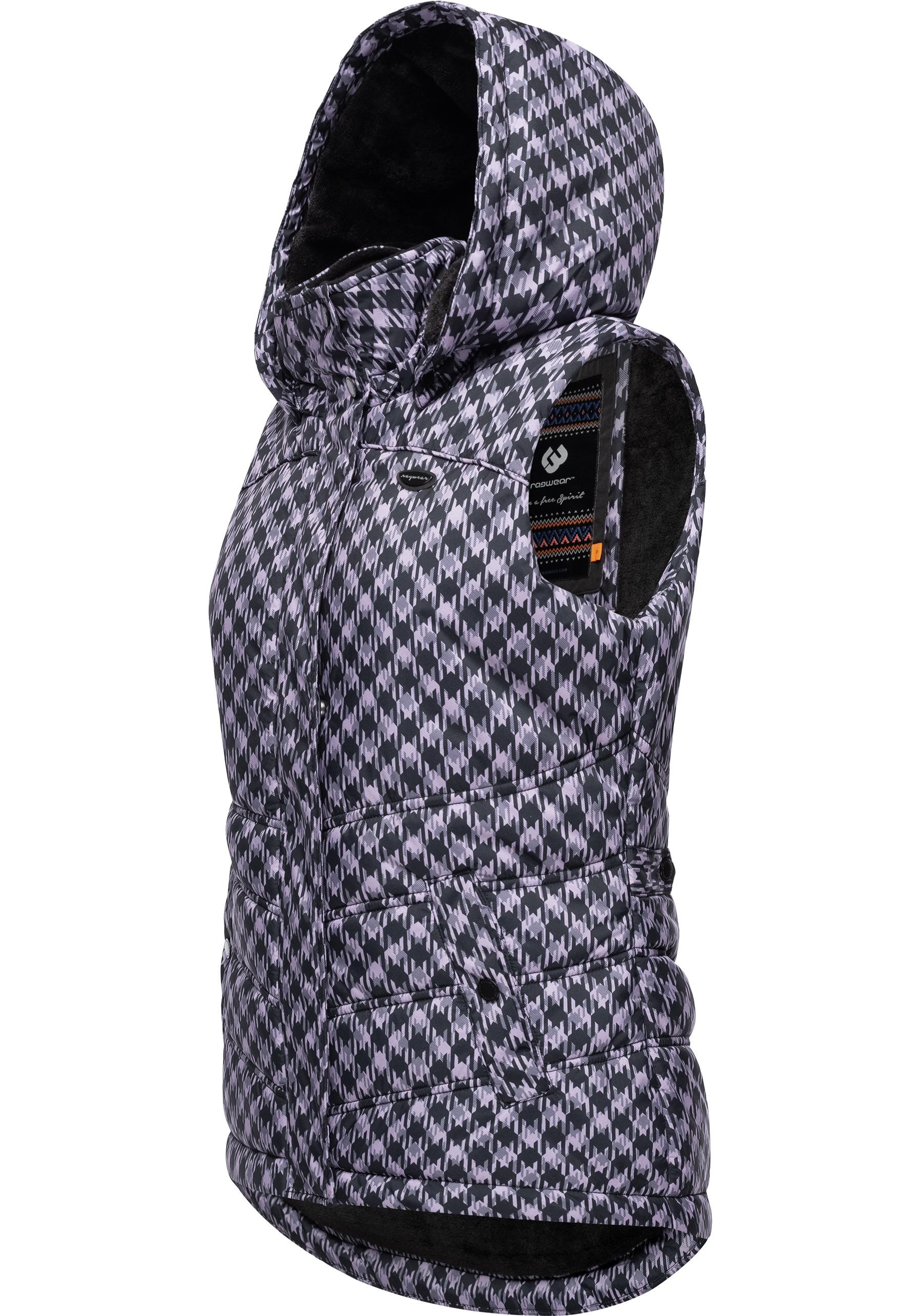 Ragwear Steppweste "Hesty Print" Weste mit abnehmbarer Kapuze und Hahnentri günstig online kaufen