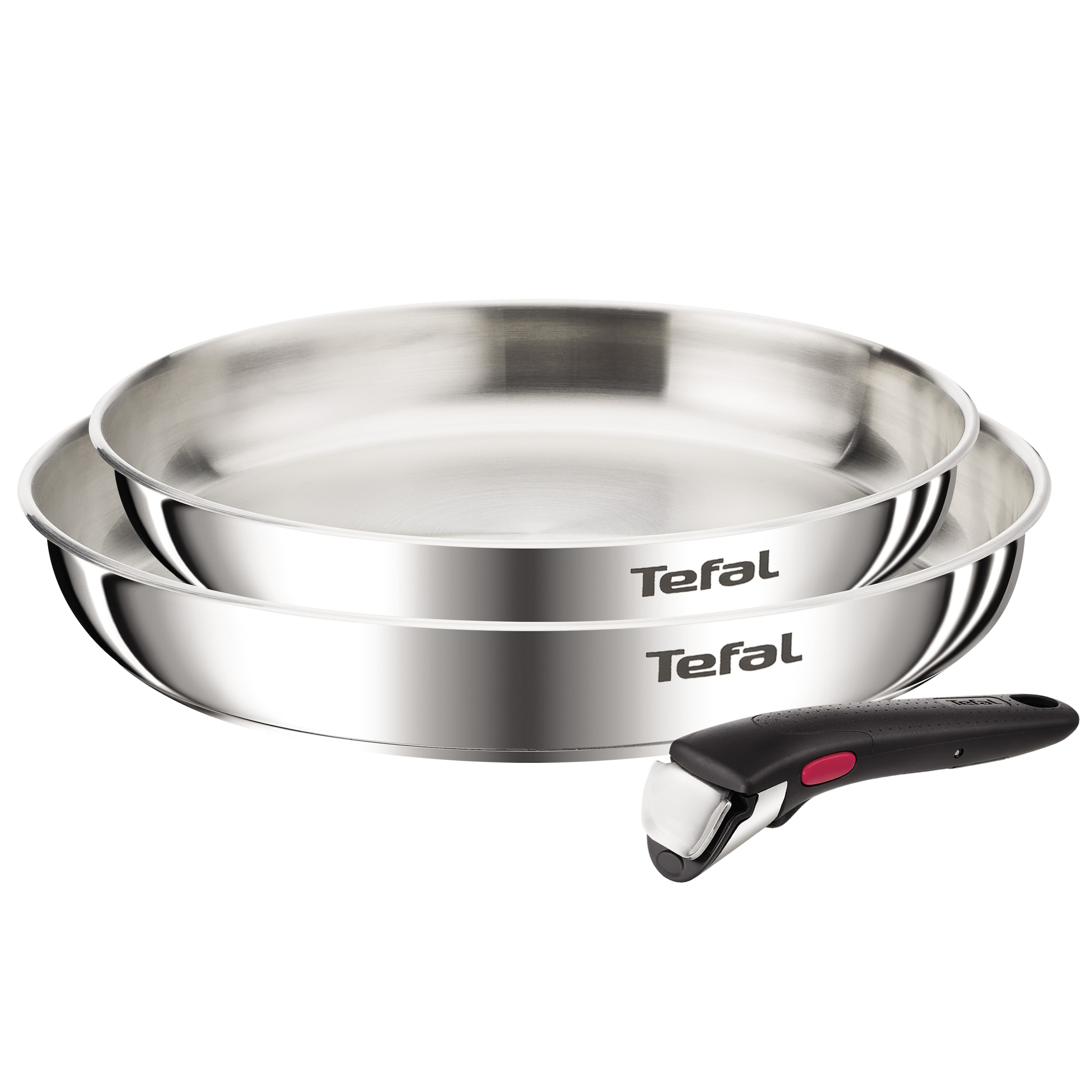 Tefal Pfannen-Set "Ingenio Emotion" Edelstahl Set, 3 Tlg. Abnehmbarer Ingenio-Griff, Stapelbar, Unversiegelt, Induktionsgeeignet