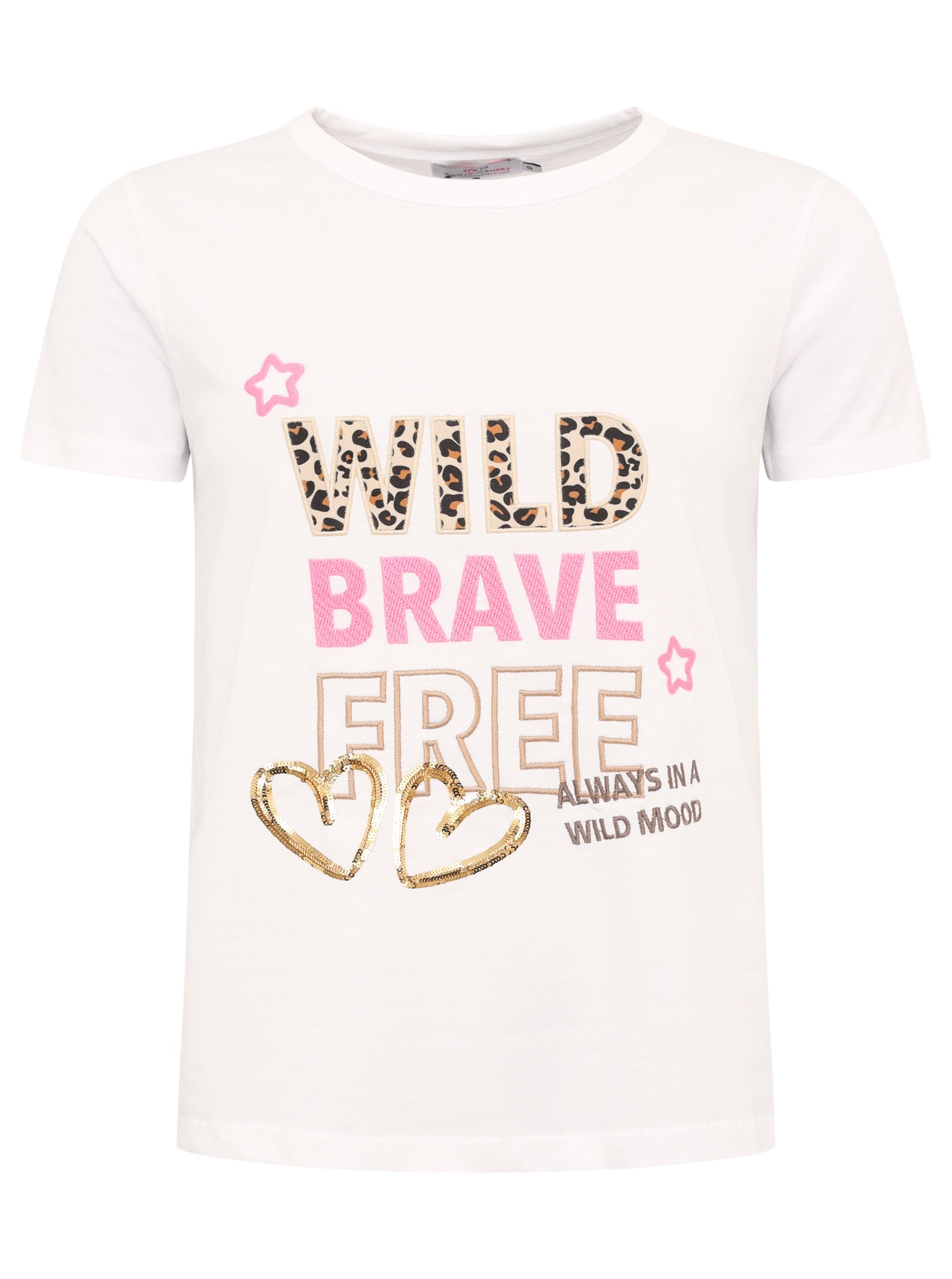 Zwillingsherz T-Shirt »"Wild Brave Free"«, mit Pailletten Herzen, Stickerei und Leodetails