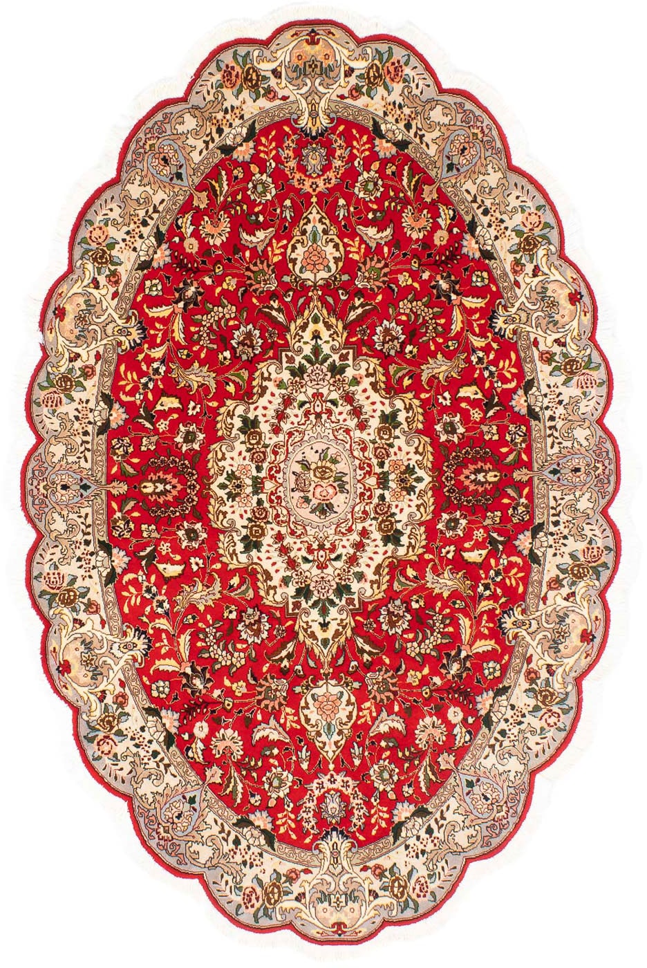 morgenland Orientteppich »Perser - Täbriz - Royal oval - 200 x 130 cm - rot«, oval, 7 mm Höhe, Wohnzimmer, Handgeknüpft, Einzelstück mit Zertifikat