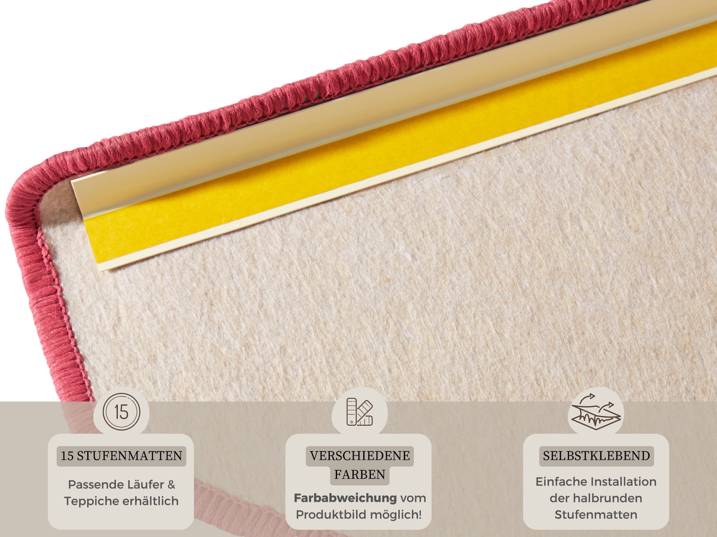 HANSE Home Stufenmatte »Fancy«, halbrund, 7 mm Höhe, 15 Stück, Treppenmatten, Selbstklebend, Stufenteppich, Treppenstufen