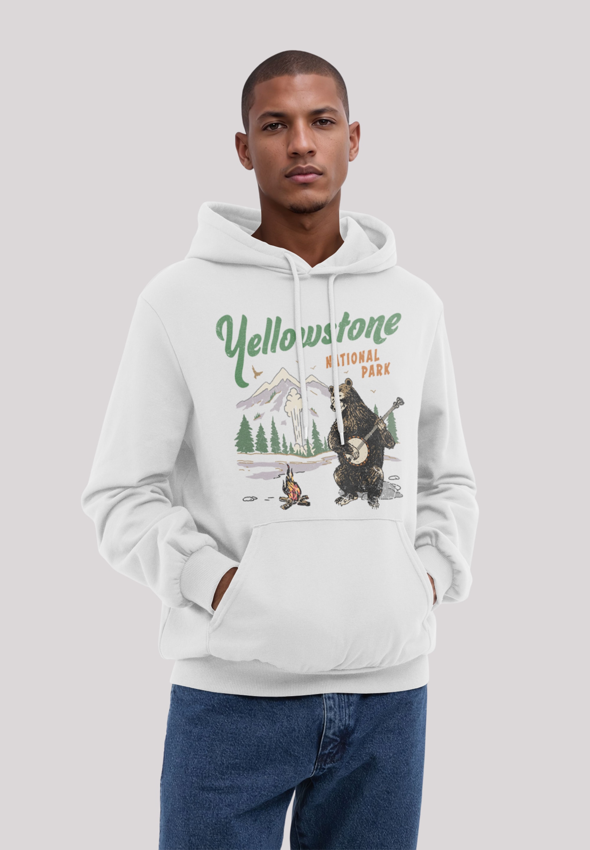 F4NT4STIC Kapuzenpullover "US National Parks Yellowstone Bear Playing Banjo günstig online kaufen