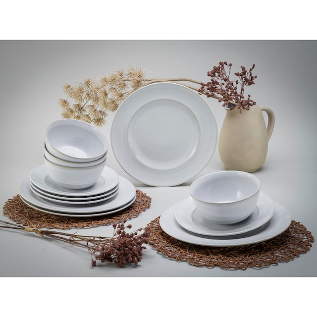 CreaTable Teller-Set »Geschirr-Set Antique«, (Set, 12 tlg., Tafelservice  für 4 Personen), Service, weiß, Trendfarbe Offwhite, 12 Teile, für 4  Personen | BAUR