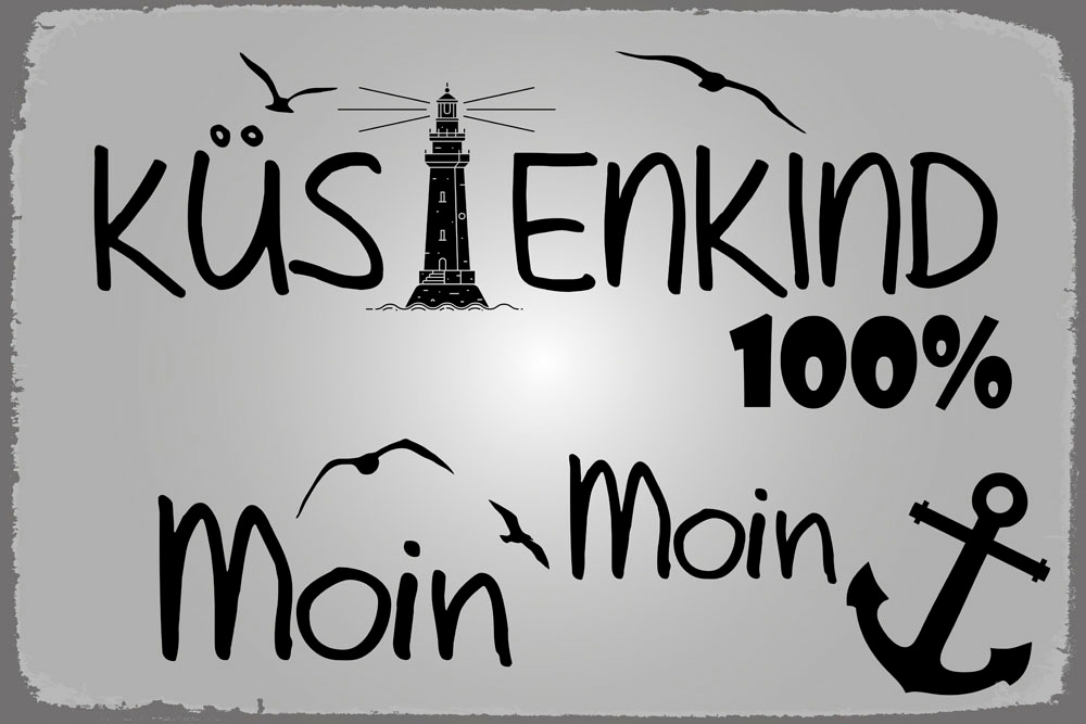 queence Metallbild "100% Küstenkind", Schriftzüge-Schriftzug-Schwarz-Weiß, günstig online kaufen