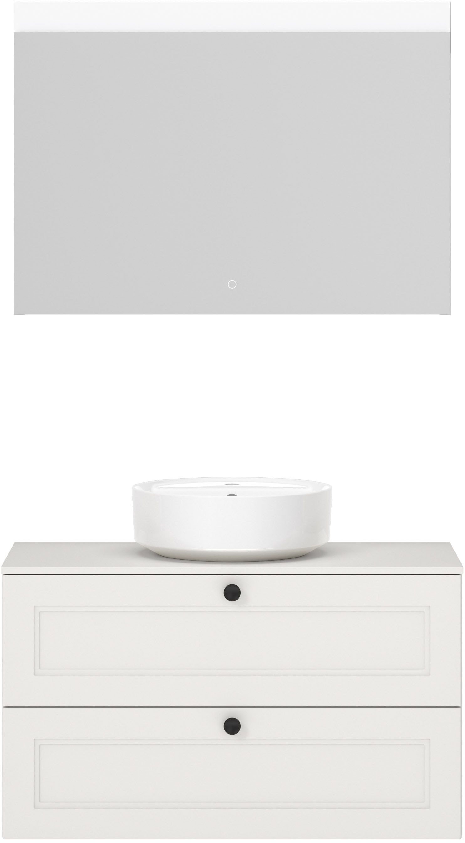 nobilia "Cascada" Set, inkl. Aufsatzwaschbecken und beleuchtetem Spiegel mit Touch-Sensor, 2 Stk. tlg.