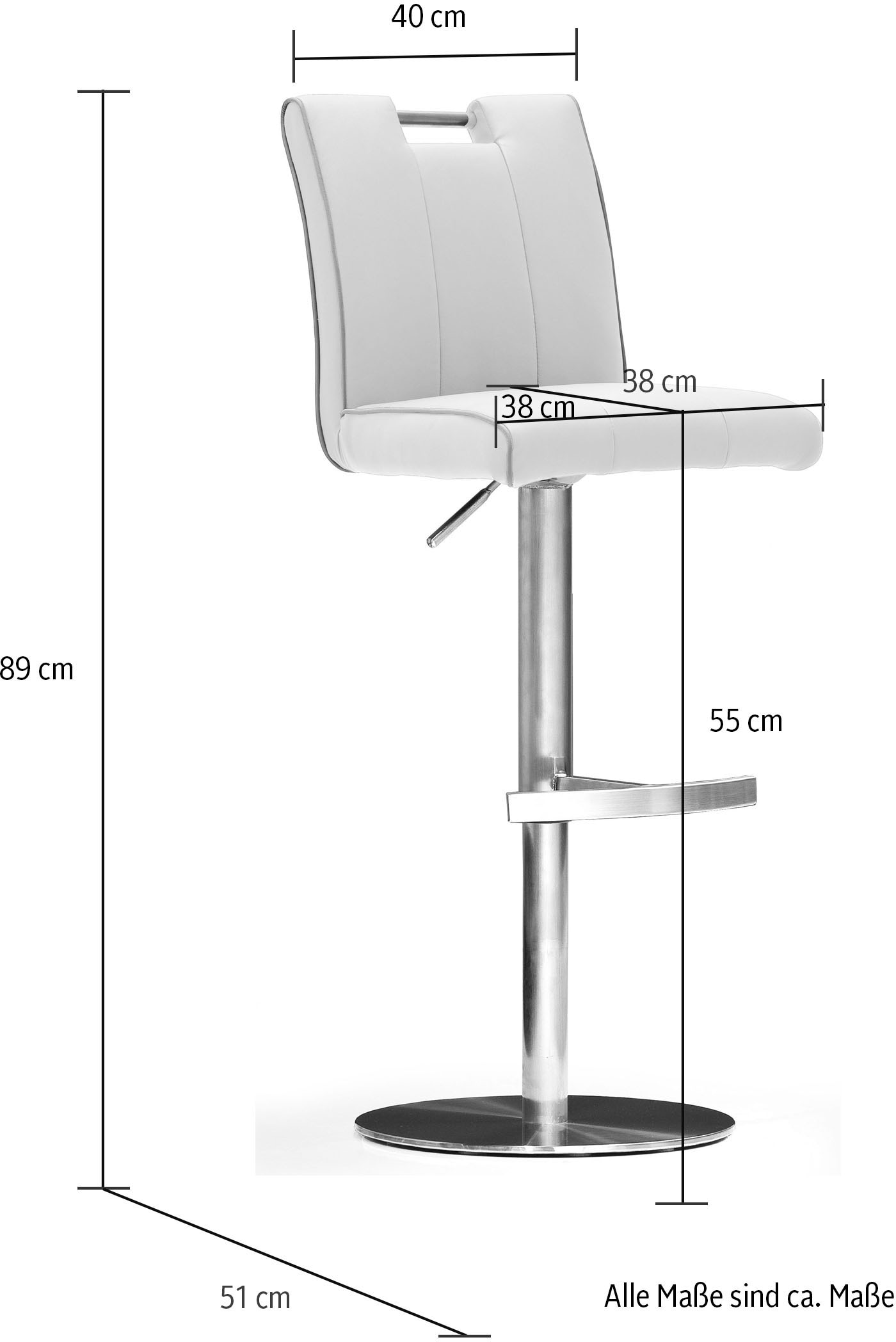 MCA furniture Bistrostuhl »BARBECOOL«, mit Rückenlehne, Bodenplatte rund, 360° drehbar, Sitzhöhe von 55-80cm