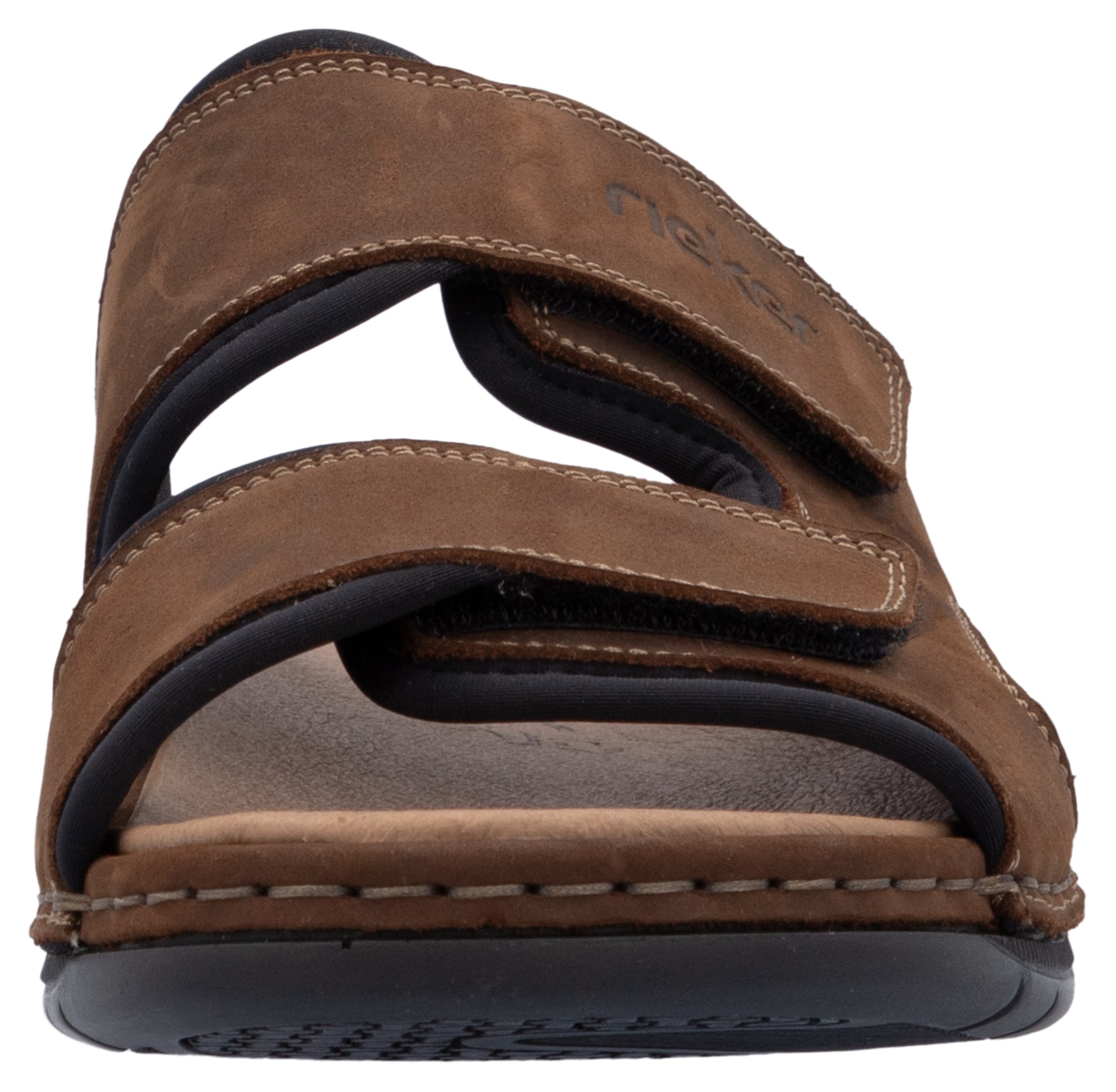 Rieker Pantolette, Hausschuh, Sommerschuh, Urlaubschuh mit dezentem Logoschriftzug