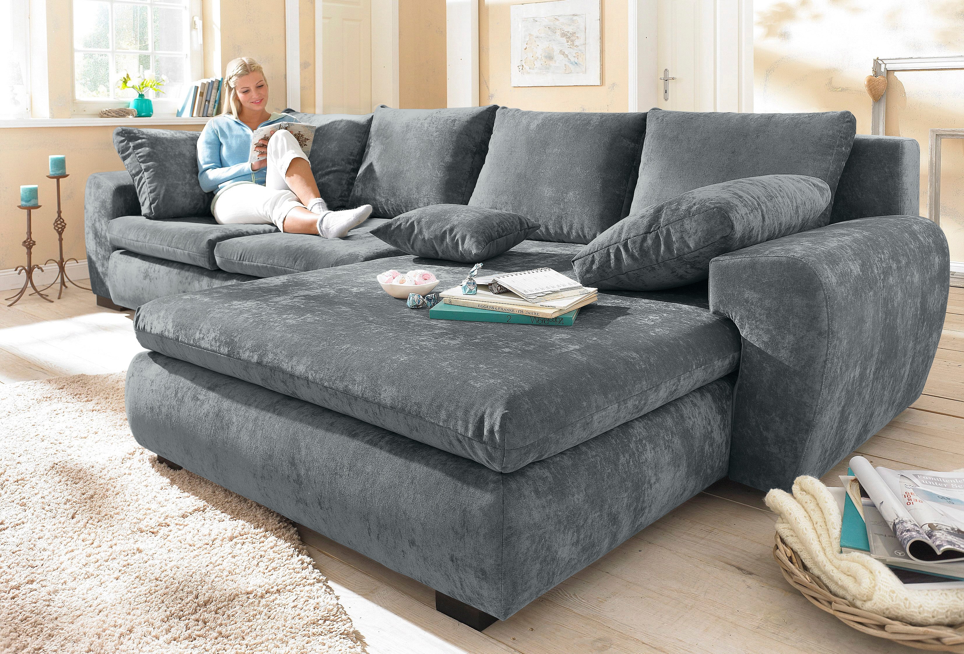 Home affaire Ecksofa "Cara Mia L-Form, B: 325 cm, XXL-Sofa mit 4 Zierkissen" mit Schlaffunktion & Bettkasten, Liegefl. 145x270 cm