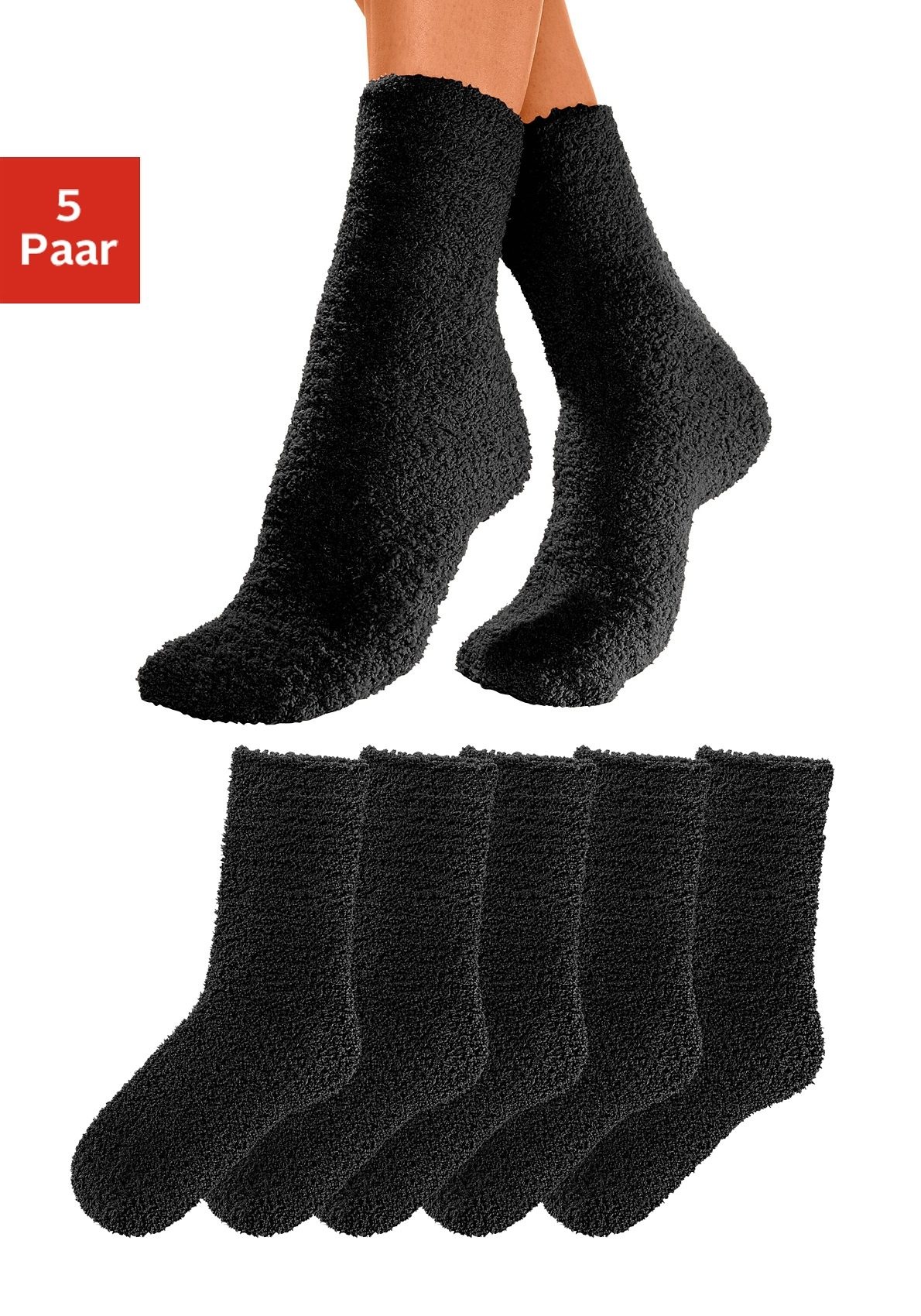 Lavana Kuschelsocken Packung, 5 Stk. tlg. ideal als Hausschuhersatz günstig online kaufen