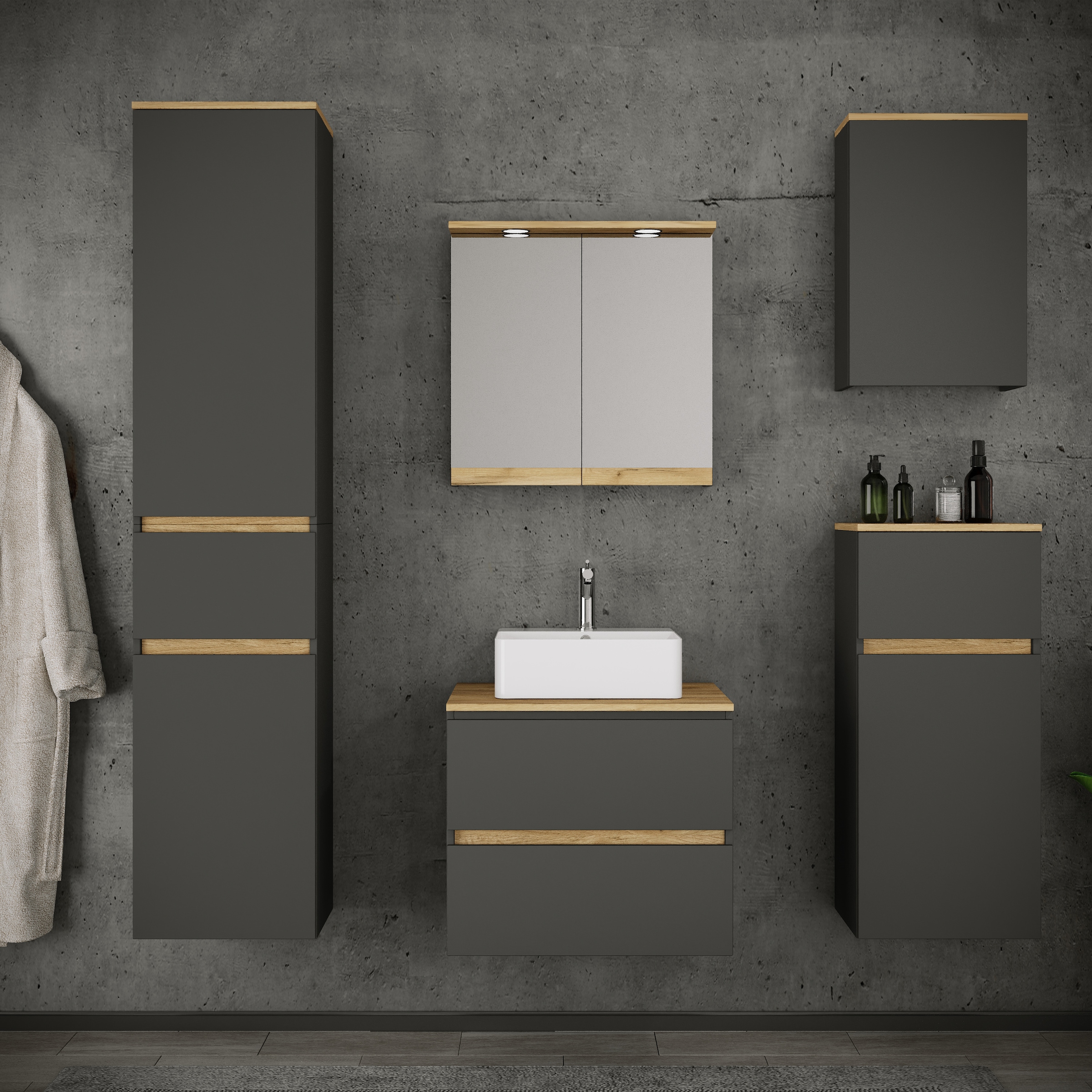 VCM Waschtisch »5 tlg. Badmöbel-Set mit Waschbecken Cosila-A 60 cm« 5 Stk. tlg.
