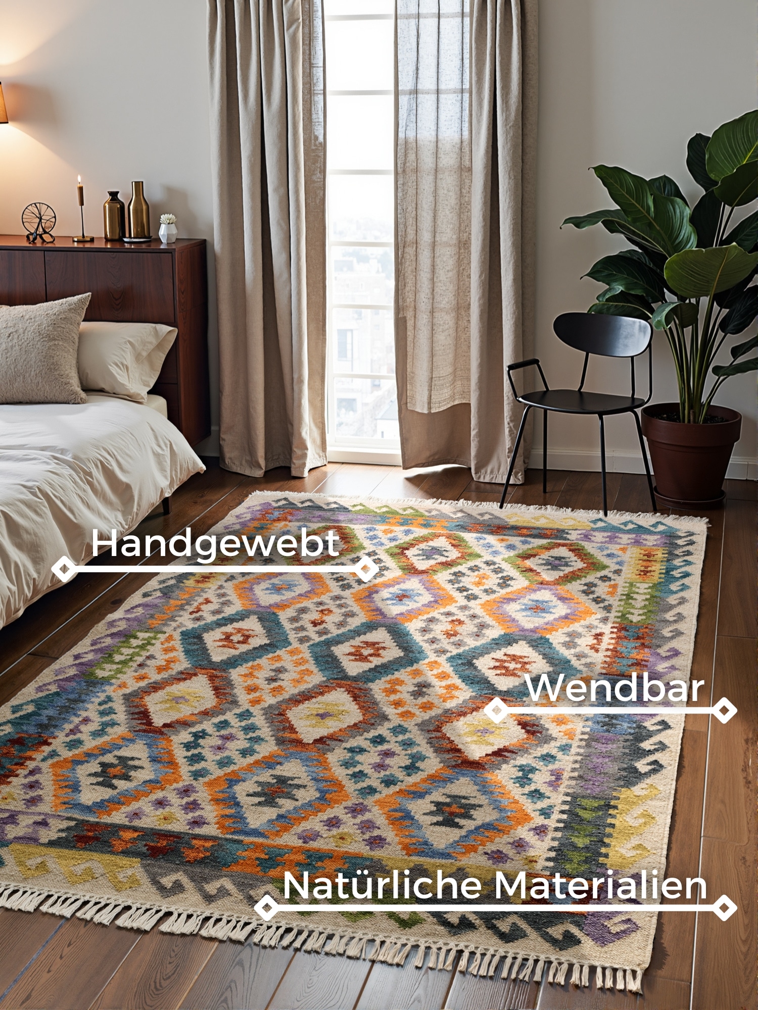 HANSE Home Teppich »Kelim Oasis«, rechteckig, 3 mm Höhe, Wolle, Baumwolle, Natur, Handgewebt, orientalisch, Boho, traditionell