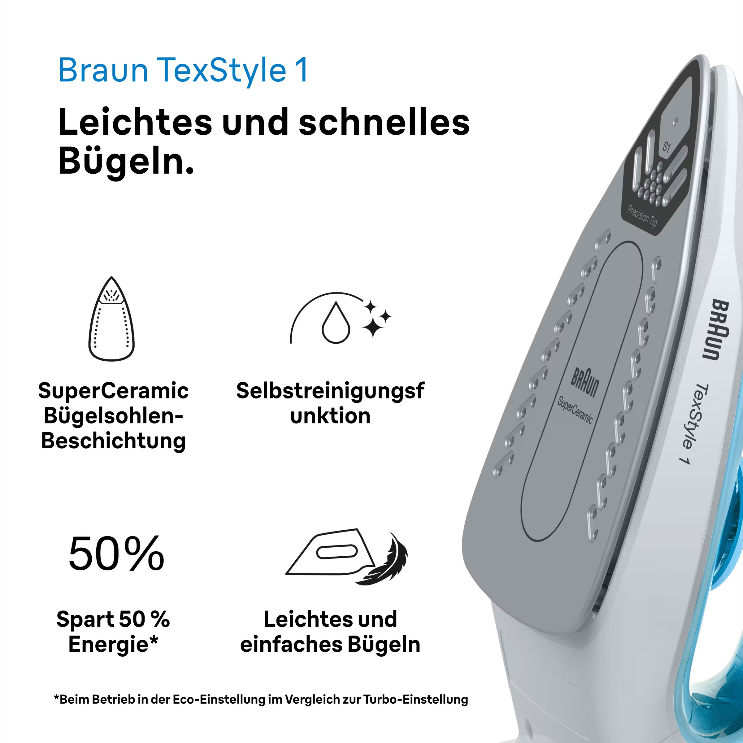 Braun Dampfbügeleisen "TexStyle 1 SI 1050 BL - 2.000 W, 120 g Dampfstoß, 22 günstig online kaufen