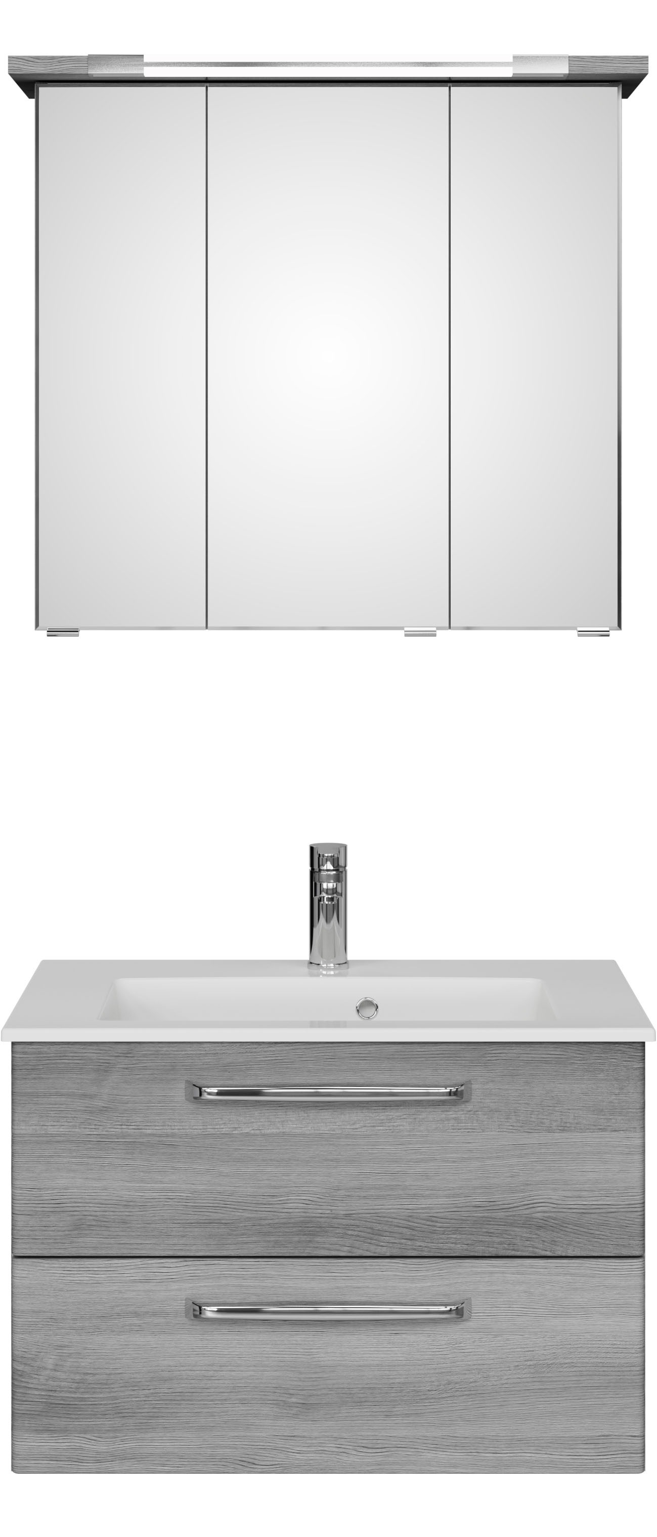 Saphir Badmöbel-Set »Trentino 2-tlg. Mineralmarmor-Waschtisch,Spiegelschrank mit LED-Profil«, (3 St.), Badmöbel-Set 77cm breit, inkl. Türdämpfer, 3 Türen, 2 Auszügen