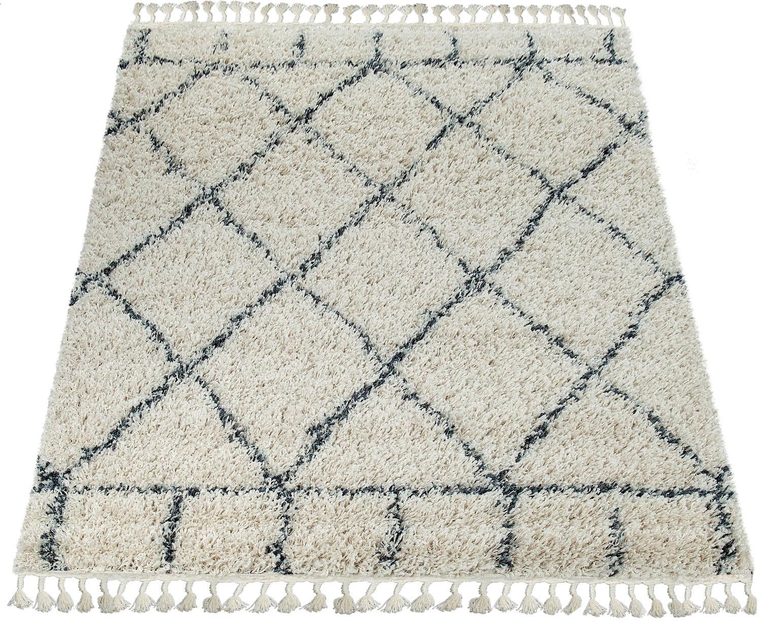 Paco Home Hochflor-Teppich »Nador 755«, rechteckig, weicher Shaggy mit Rauten Design und Fransen