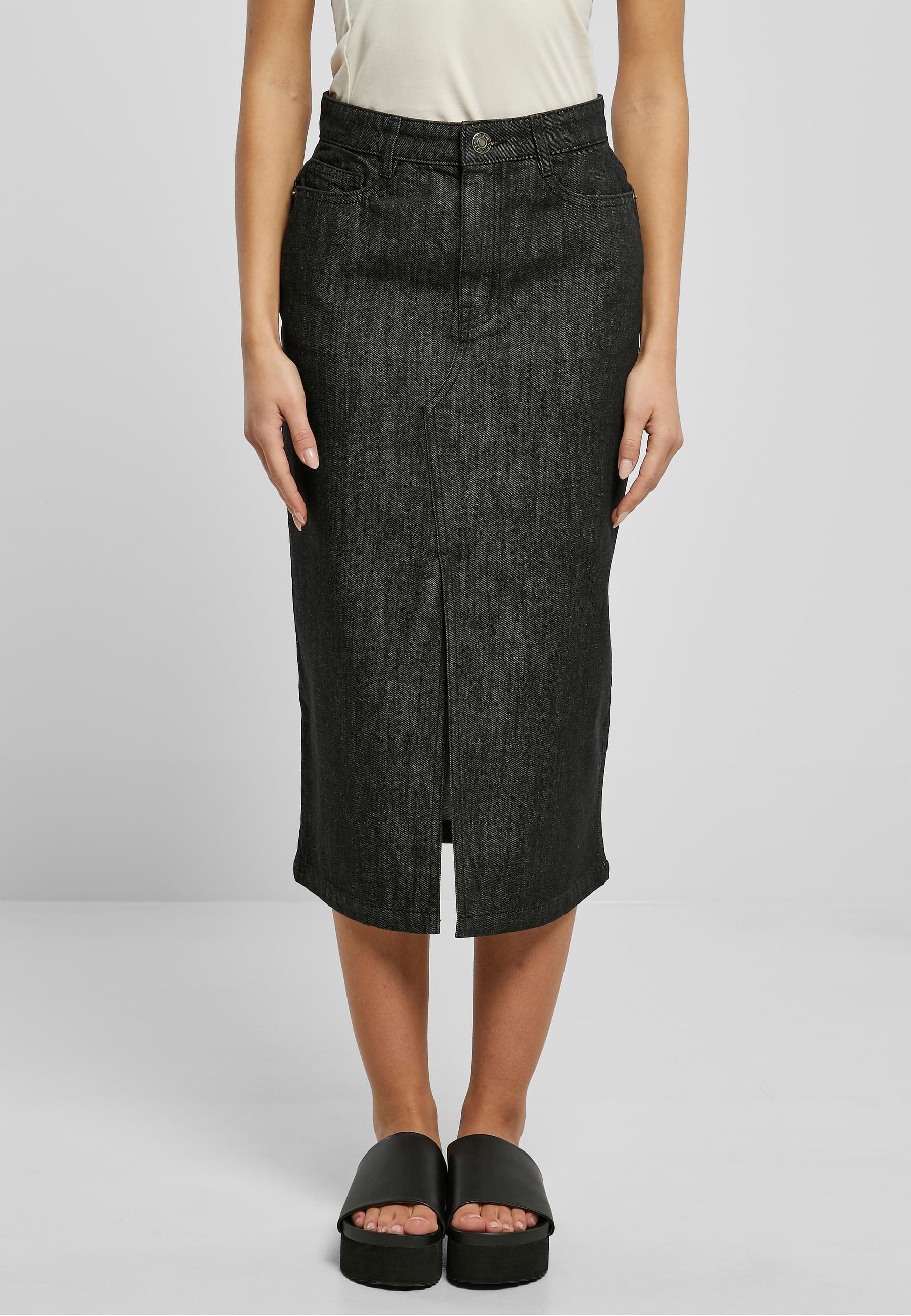 URBAN CLASSICS Jerseyrock »Urban Classics Damen Ladies Midi Denim Skirt«, (1 tlg.)