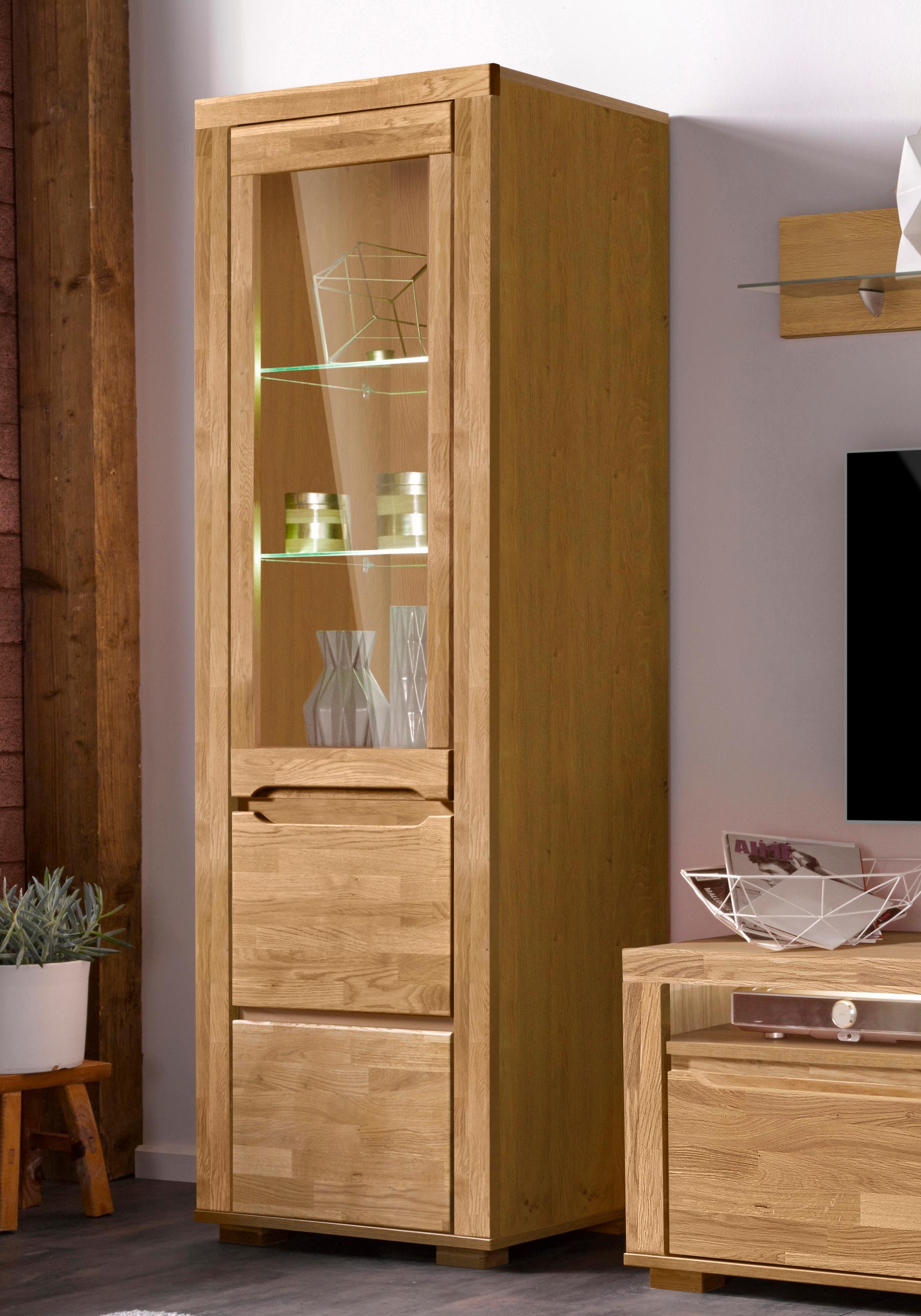 Thumbnail - OTTO home Vitrine "DENIS75, 5 Fächer, Teilmassiv, 1 Tür mit Glaseinsatz, grifflos" B/T/H:65/40/190cm, Einlegeboden teilw...