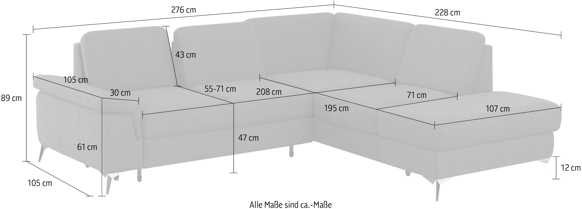 sit&more Ecksofa »Padua L-Form« inklusive Sitztiefenverstellung, Armteilfunktion und Federkern