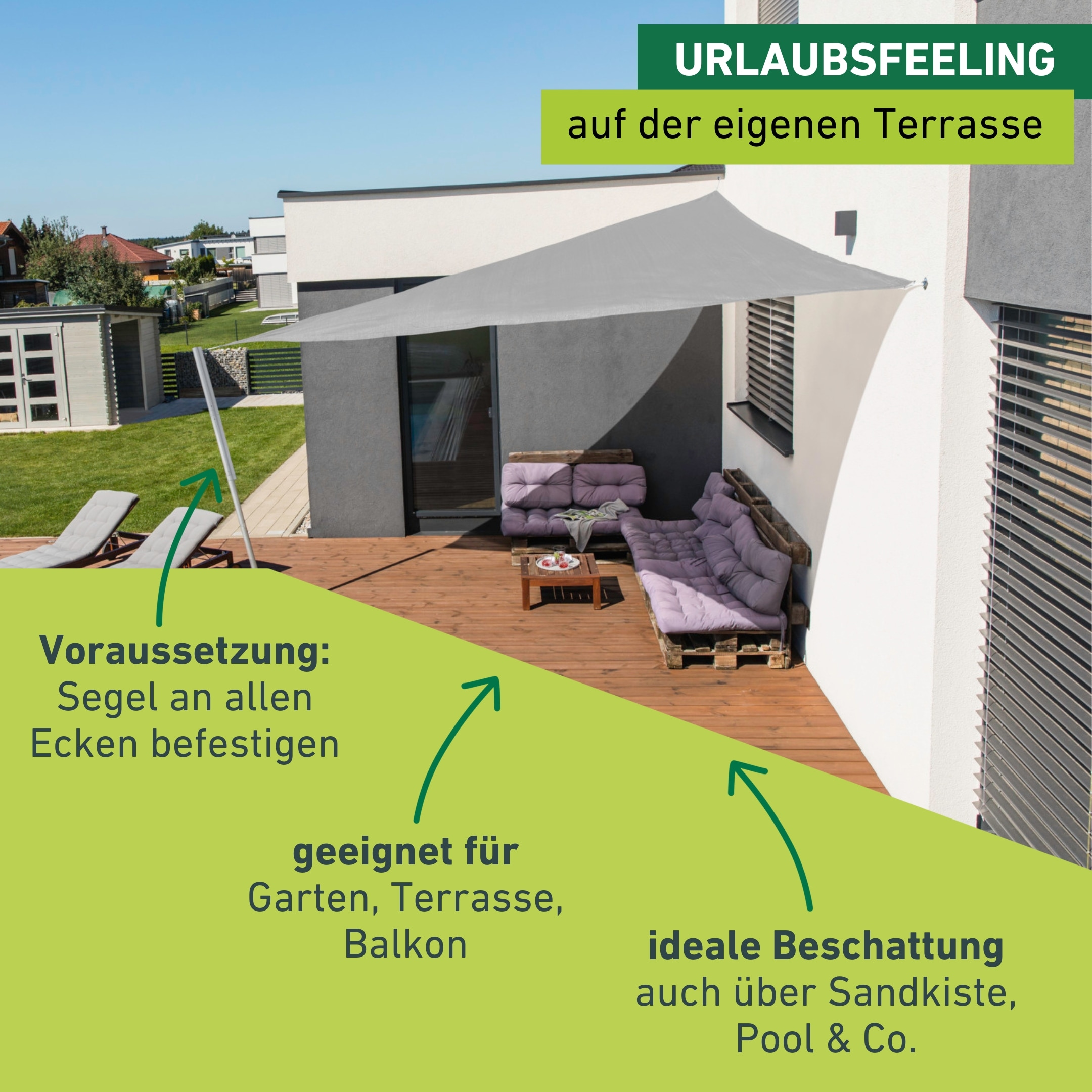 Windhager Sonnensegel »Capri, Dreiecksegel zur Beschattung von Garten, Terrasse, Balkon« Sonnenschutz 4 x 4 x 4 m, erhältlich in champagner oder grau