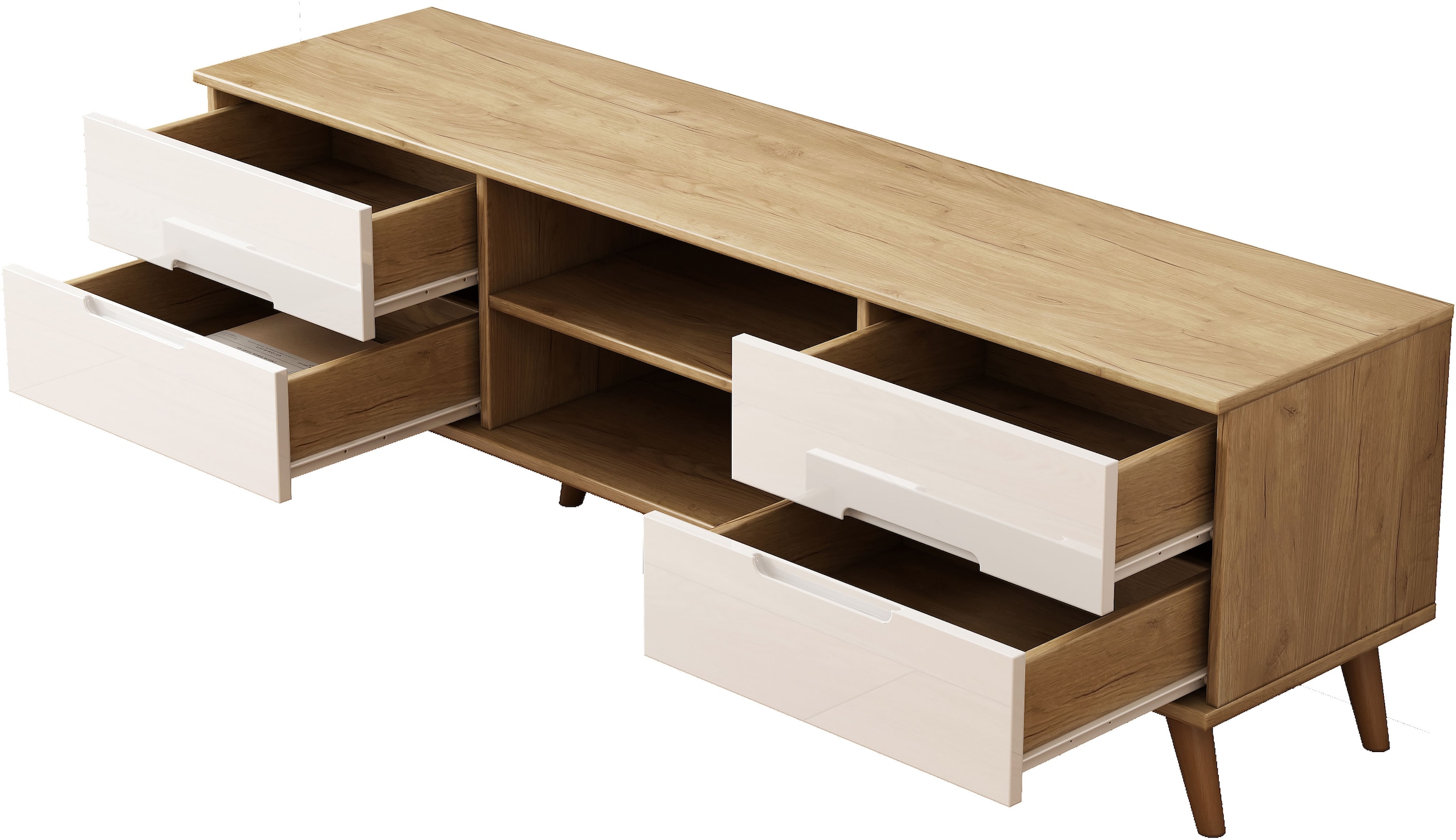 OTTO home TV-Board »Lund« glänzende Fronten, Kabeldurchführung, helles Holzdekor, Breite 160 cm