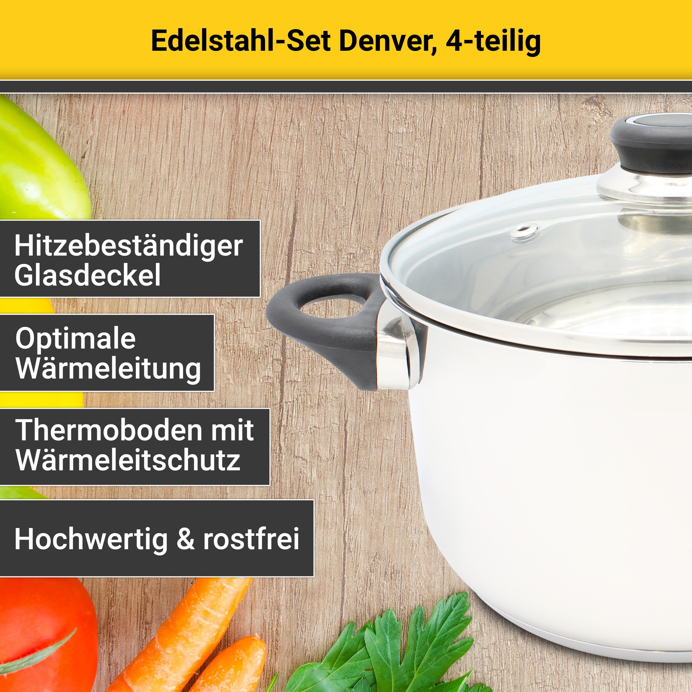 Krüger Topf-Set »Denver«, Edelstahl, (Set, 7 tlg.), für Induktions-Kochfelder geeignet