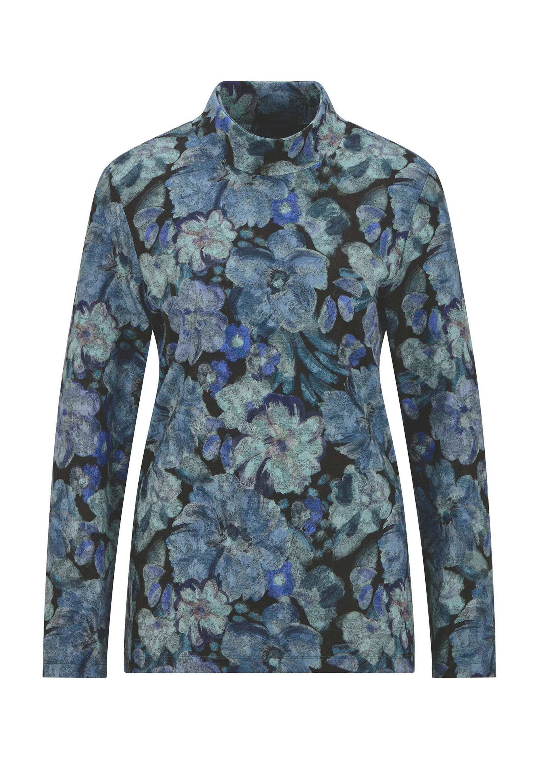 GOLDNER Print-Shirt "Kurzgröße Langarmshirt mit Blumen" stretchbequemer Flausch-Jersey