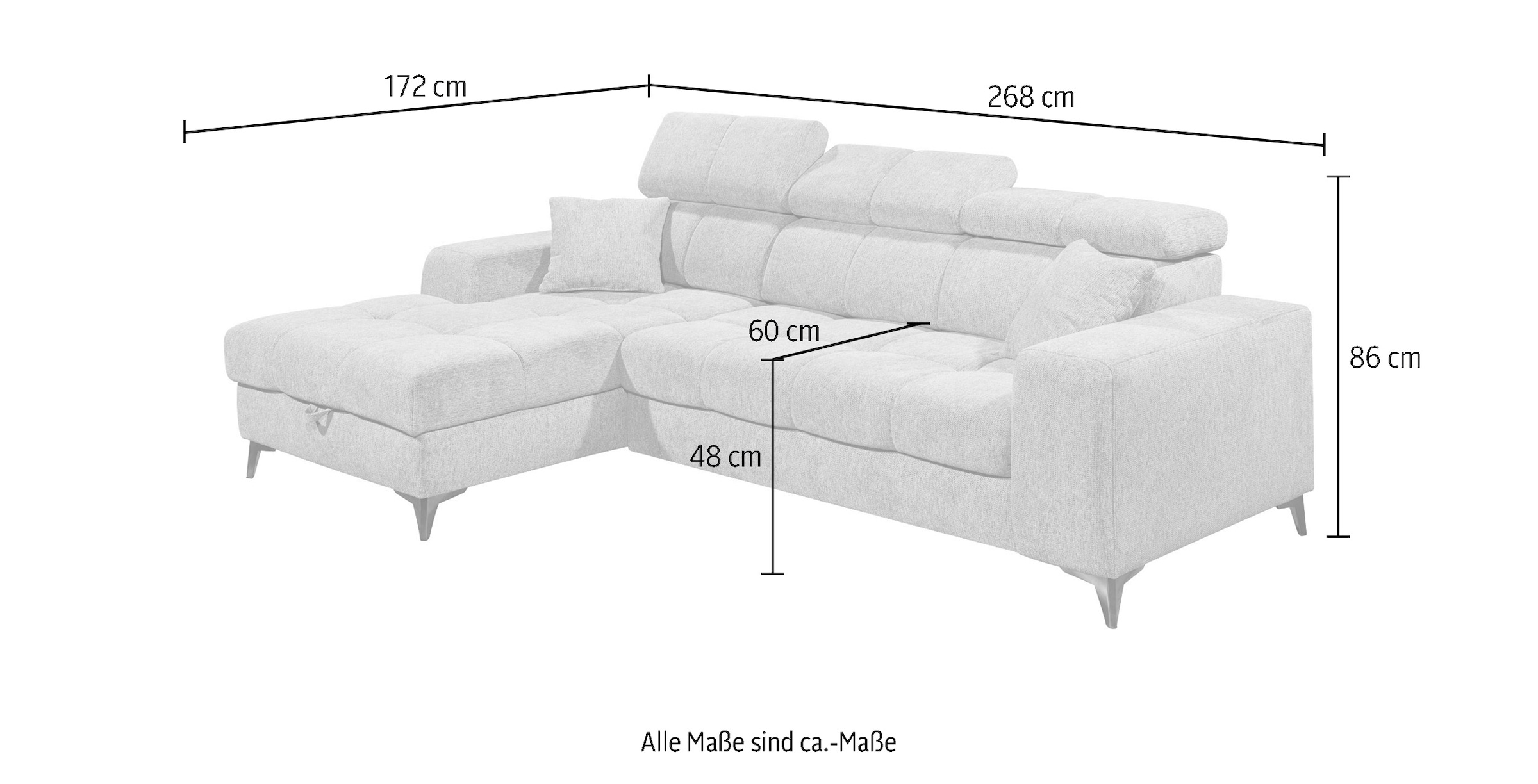 ED EXCITING DESIGN Ecksofa »Sydney L-Form«, mit Bettfunktion, Bettkasten, Kopfteilverstellung & 2 Zierkissen