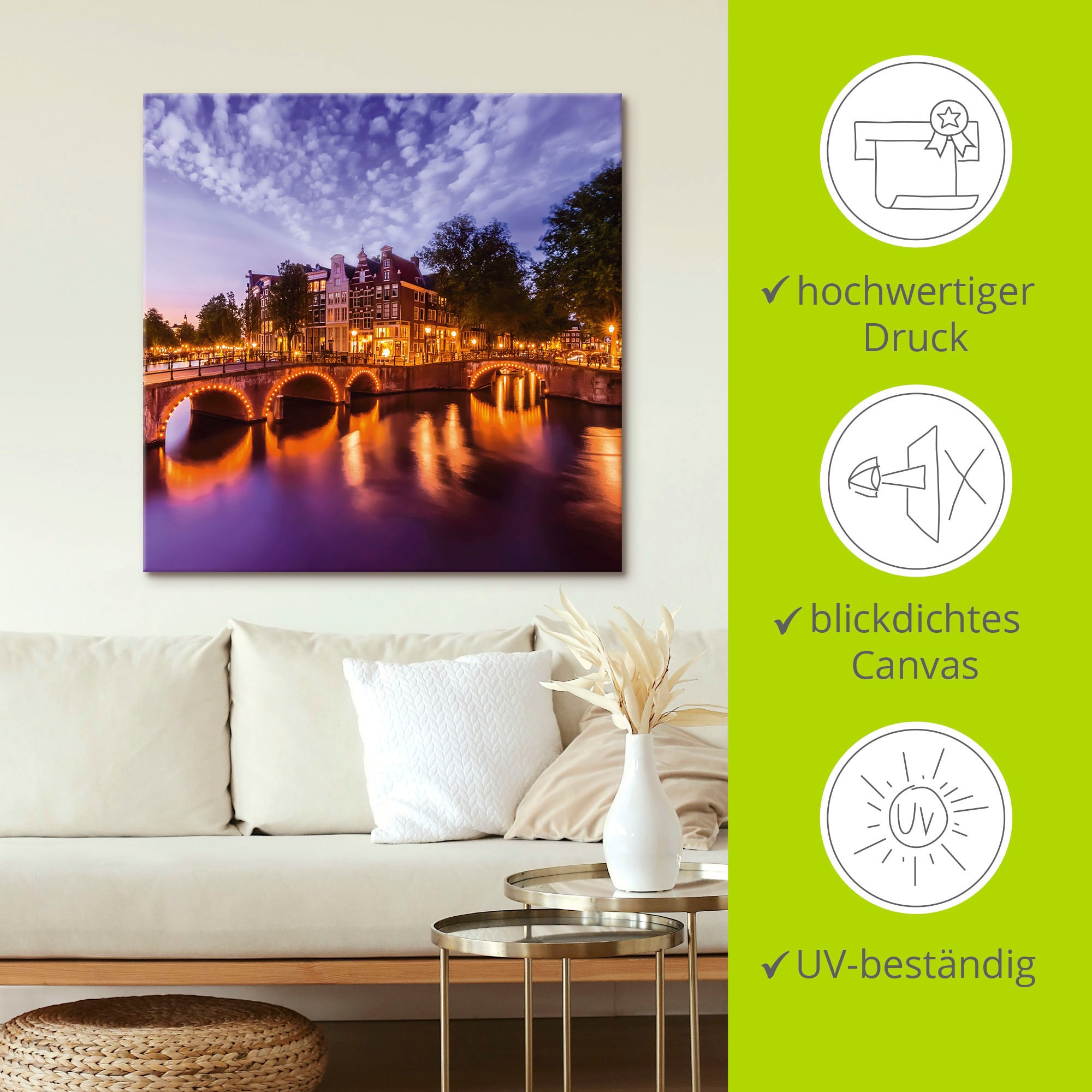 Artland Wandbild »Amsterdam Keizersgracht Leidsegracht«, Niederlande, (1 St.), als Leinwandbild, Poster, Wandaufkleber in verschied. Größen