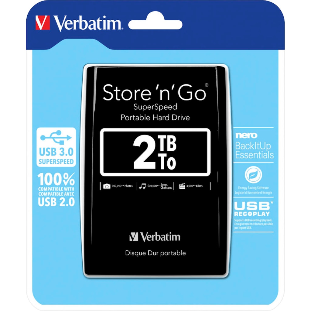 Verbatim externe HDD-Festplatte »Store 'n' Go USB 3.0«, Anschluss USB 3.0-USB 2.0