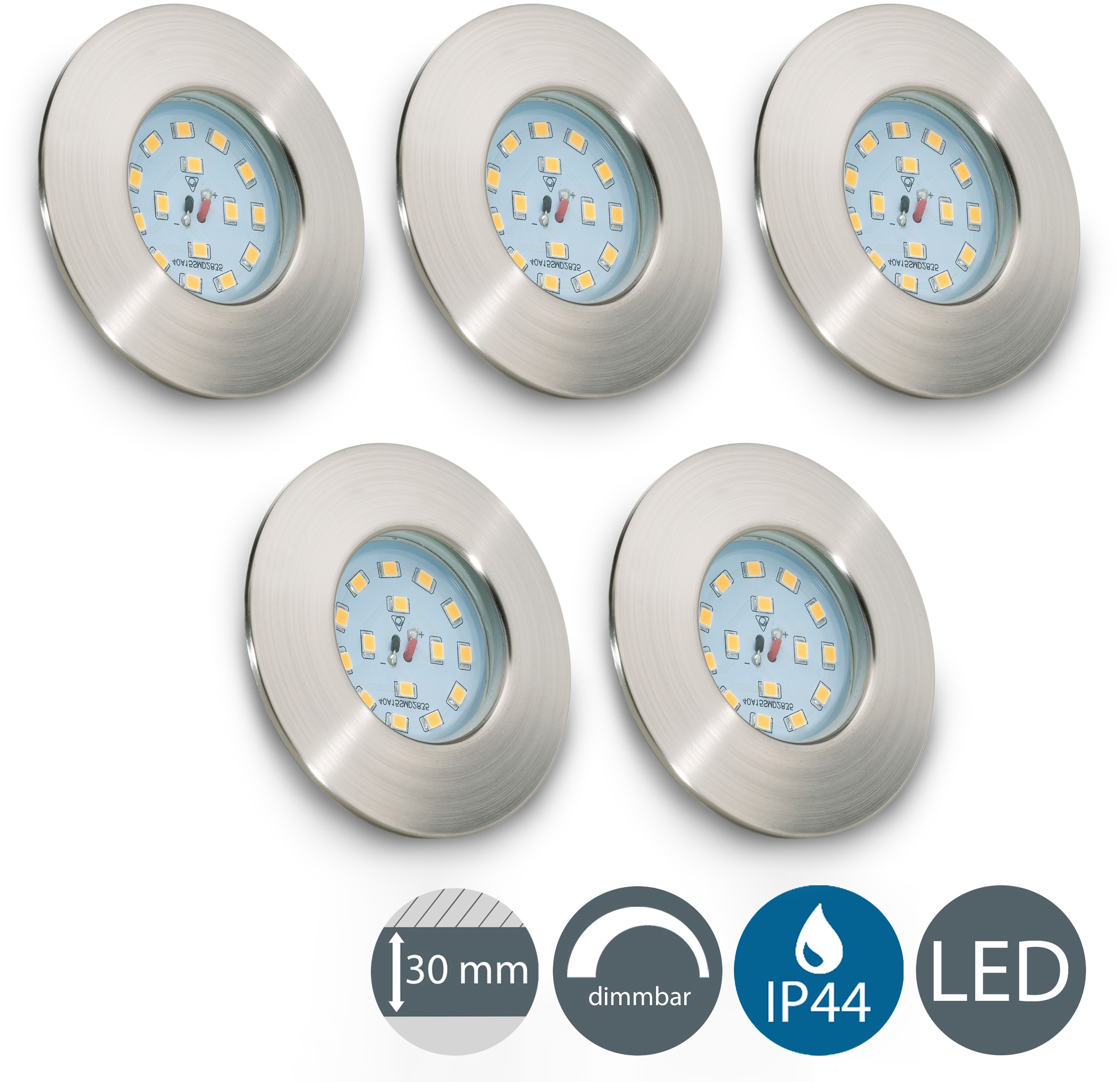 B.K.Licht LED Bad-Einbauleuchte »Iris V«, 5er Set, Schutzart IP44 spritzwassergeschützt, Ø 7,5 cm