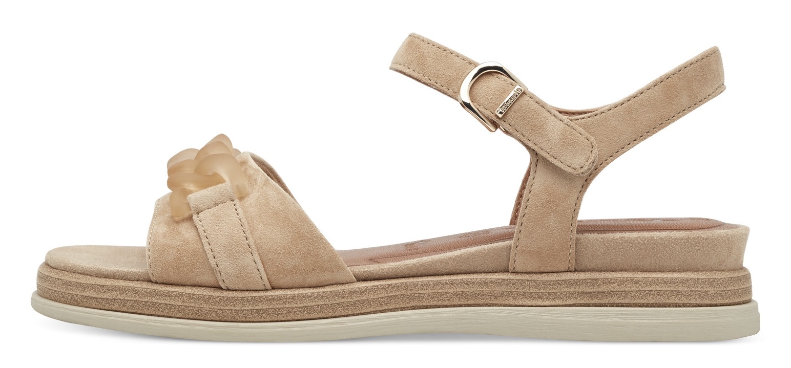 Tamaris Keilsandalette, Sommerschuh, Riemchensandale mit mattierter Zierkette
