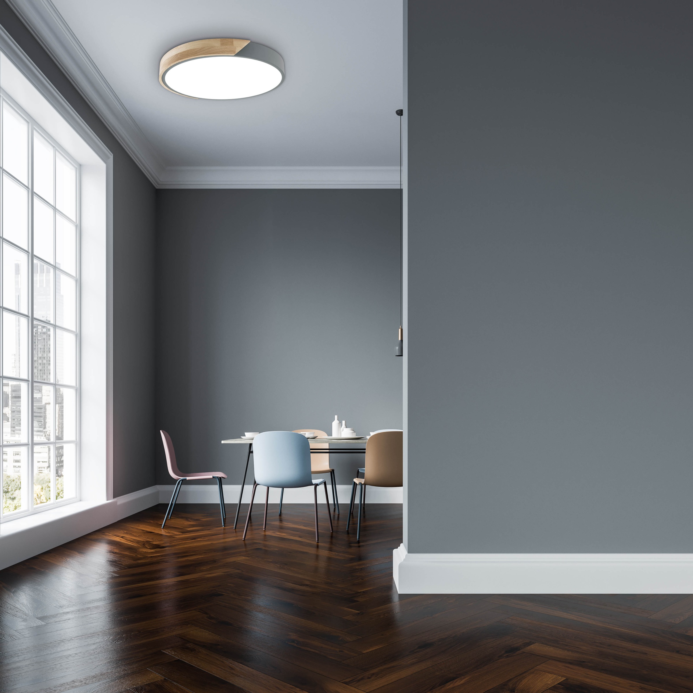 näve LED Deckenleuchte »Borneo«, 1 flammig, Leuchtmittel LED-Modul | Leuchtmittel wechselbar, Dimmbar per Fernbedienung (inkl.), CCT, Memory, Nachtlicht, Holzrand