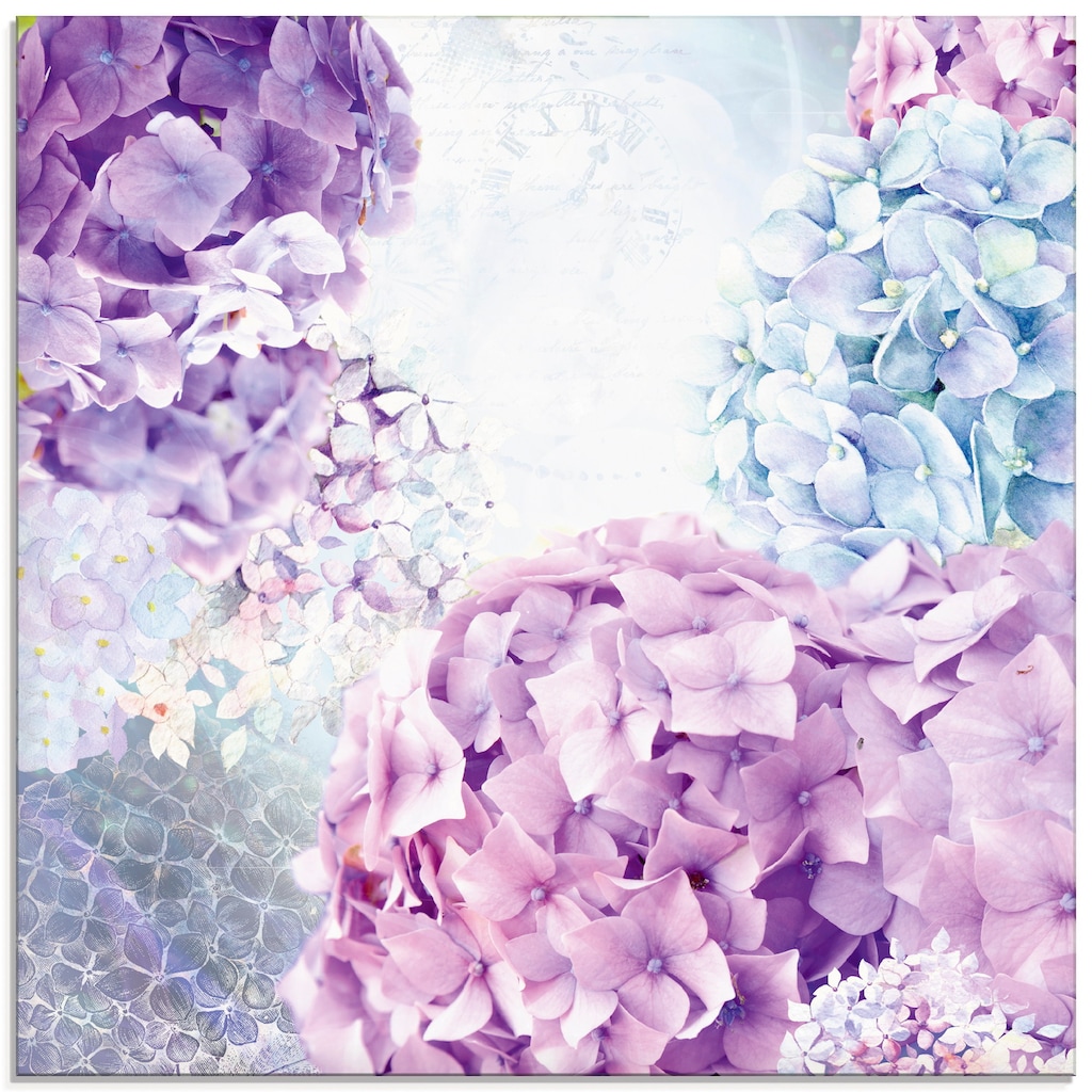 Artland Glasbild »Blau und Pink Hortensie«, Blumen, (1 St.)