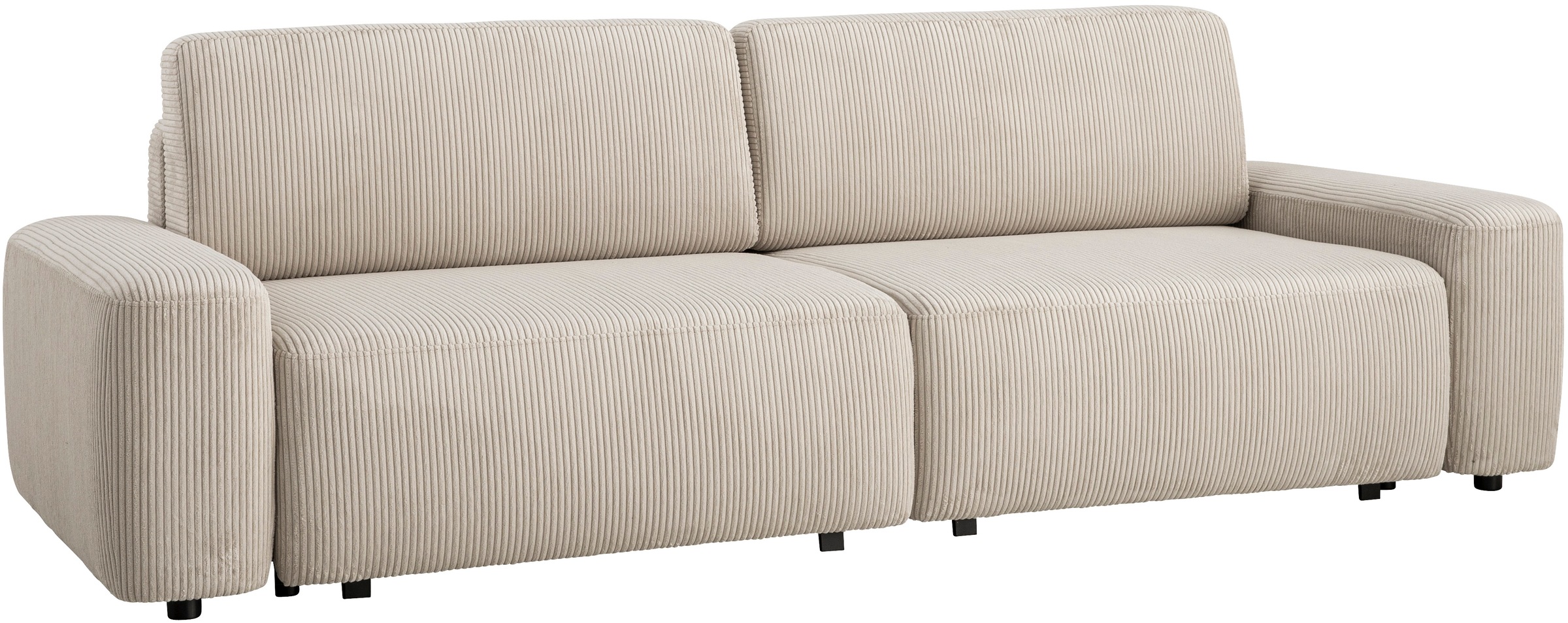 INOSIGN 3-Sitzer »TORGE (257cm), Sofa,Schlafsofa in Cord, Samtvelours, Struktur fein«, rundes Design, Schlaffunktion u. Bettkasten, Liegefläche: 135/200 cm
