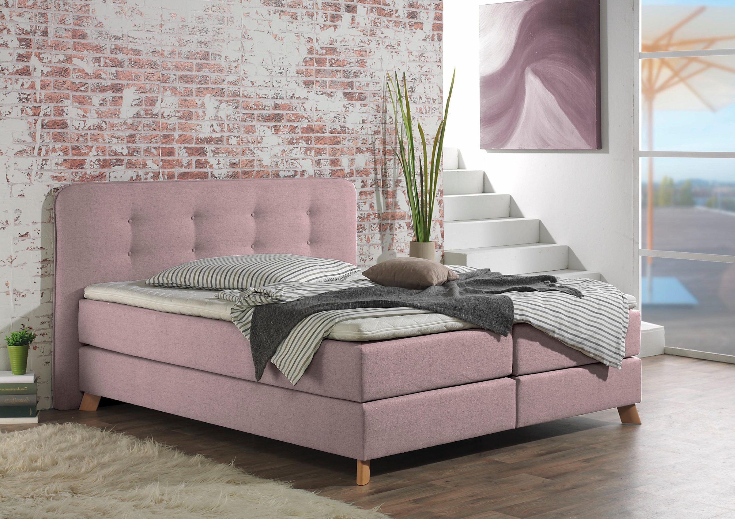 Home affaire Boxspringbett »Cecina« in 5 Breiten, 3 Ausführungen, 2 Härtegrade, Knopfheftung, Topper