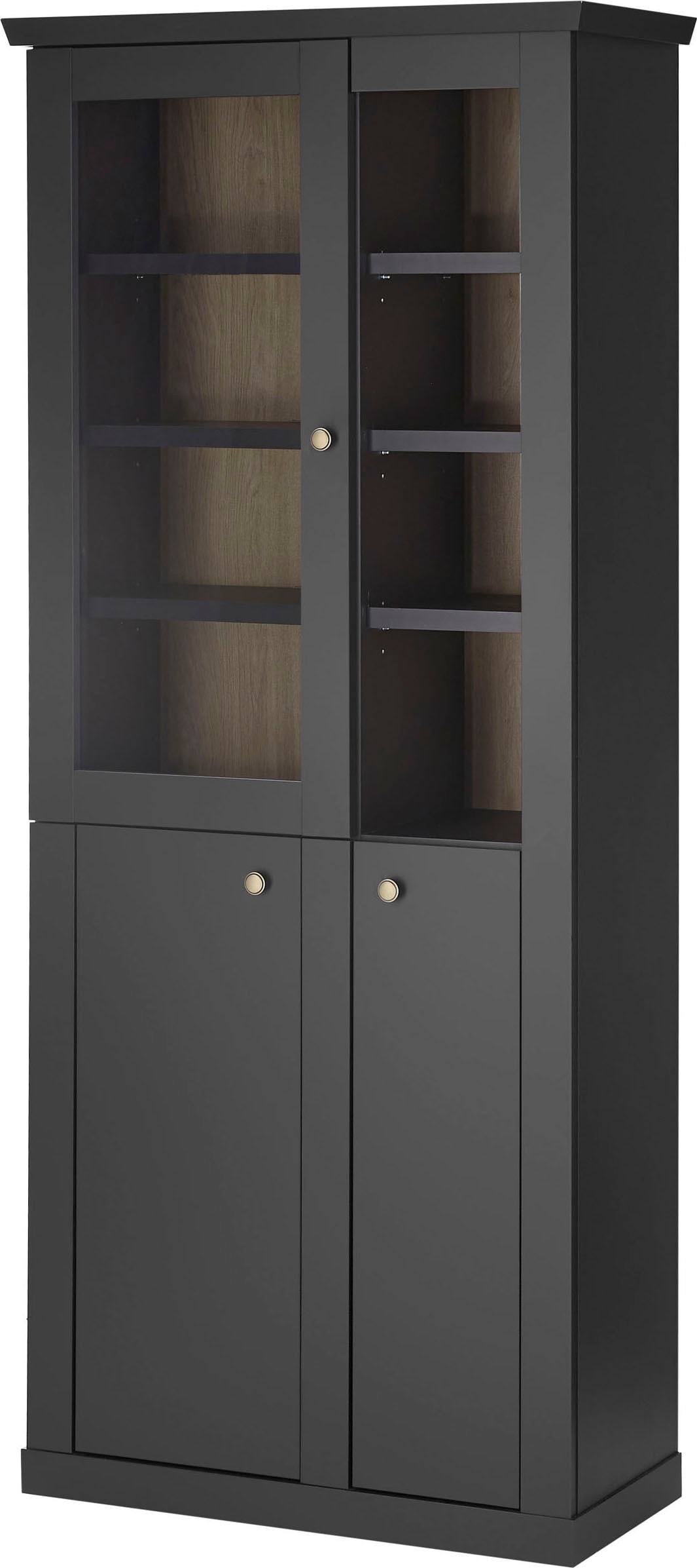 Home affaire Vitrine "Lincoln, Hochschrank im Landhausstil, moderne Glasvitrine" edles Design, messingfarbene Knopfgriffe, vielseitig einsetzbar