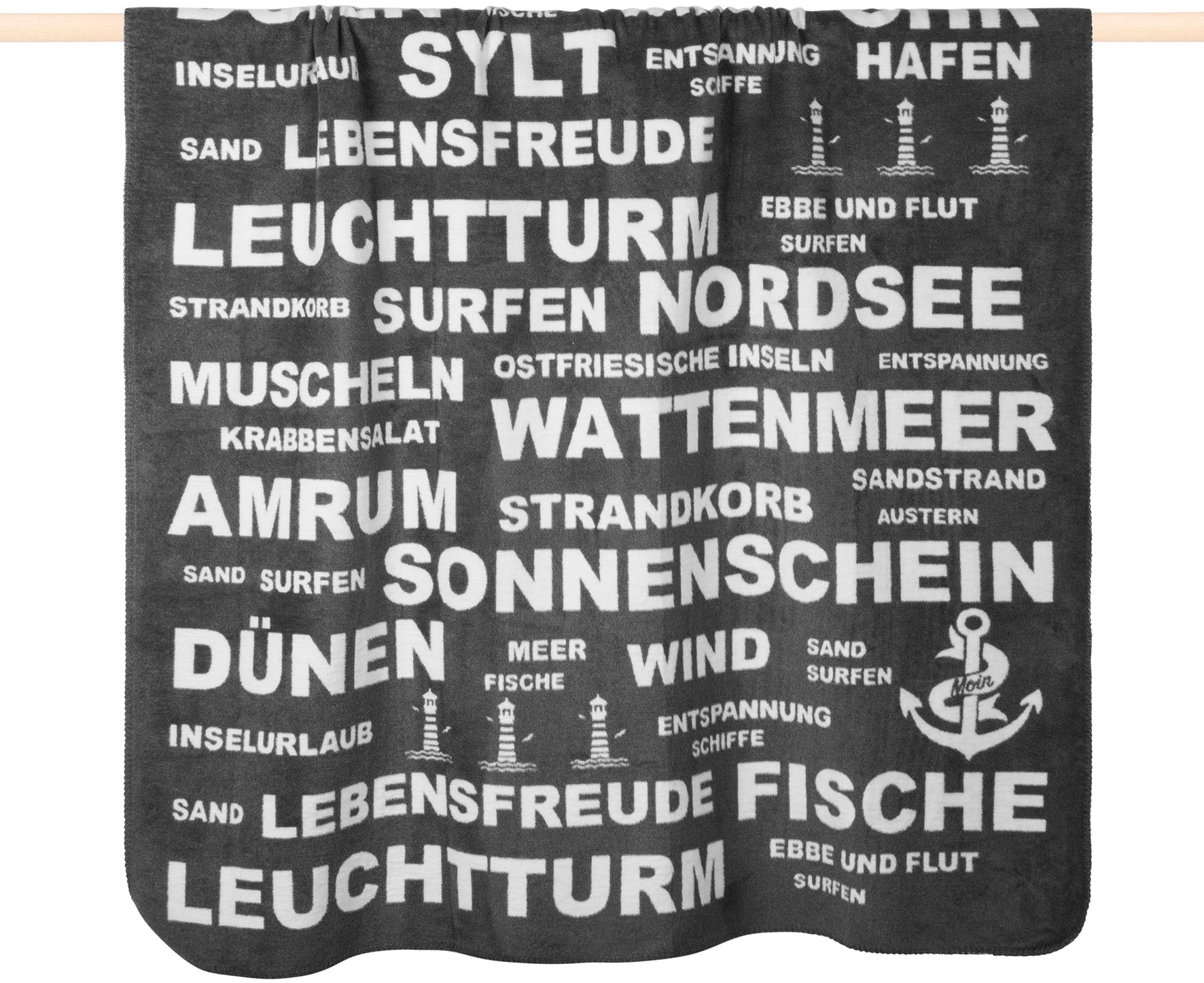 PAD Wohndecke "TYPO NORDSEE" Made in Europe, Kuscheldecke, mit Schriftzug, 150x200 cm