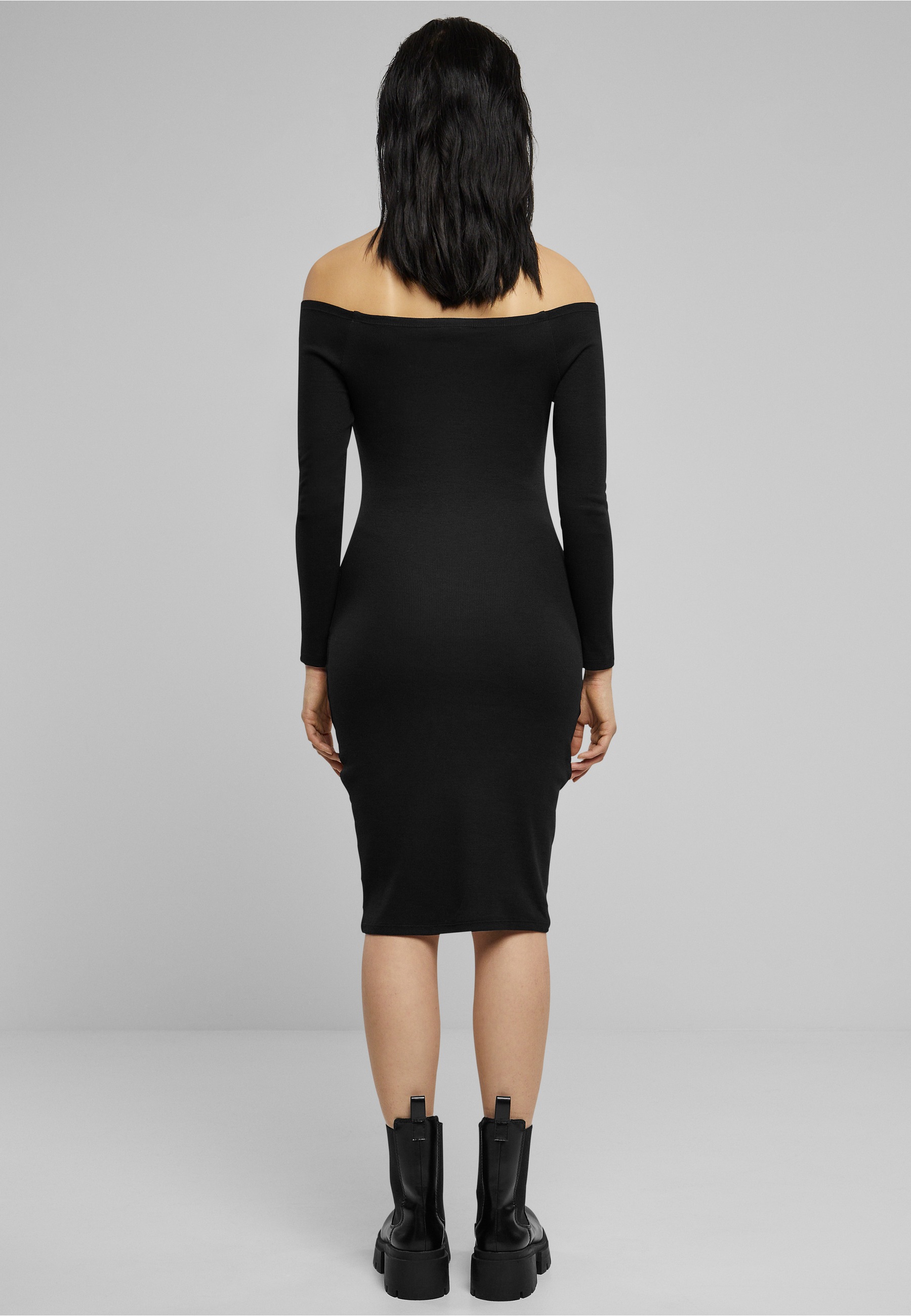 URBAN CLASSICS Shirtkleid »Urban Classics Damen Ladies Off Shoulder Longsleeve Rib Dress« 1 Stk. tlg.