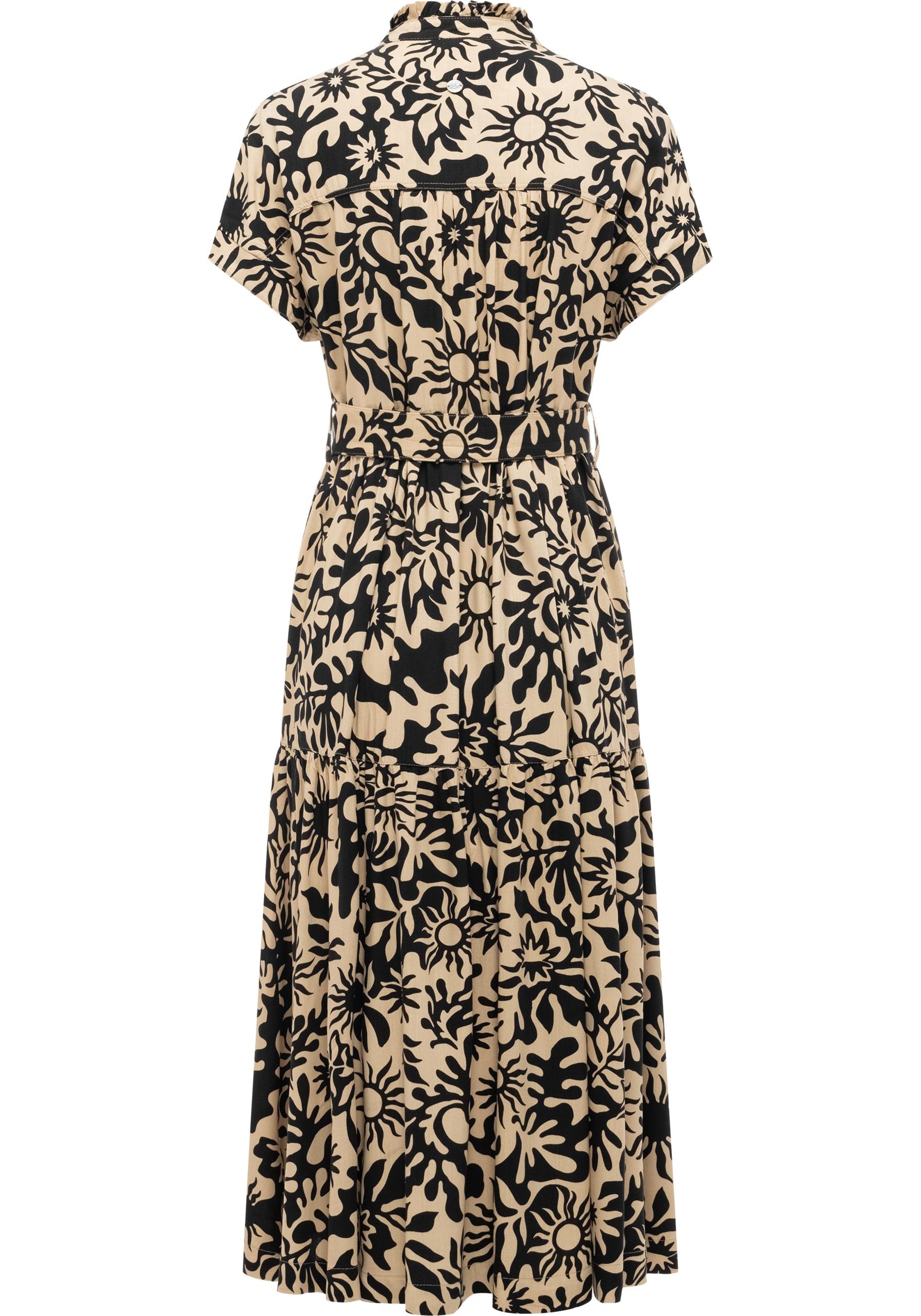 Ragwear A-Linien-Kleid »Liora Print« 1 tlg. Ohne Taschen Wadenlanges Kurzarmkleid mit Bindeband