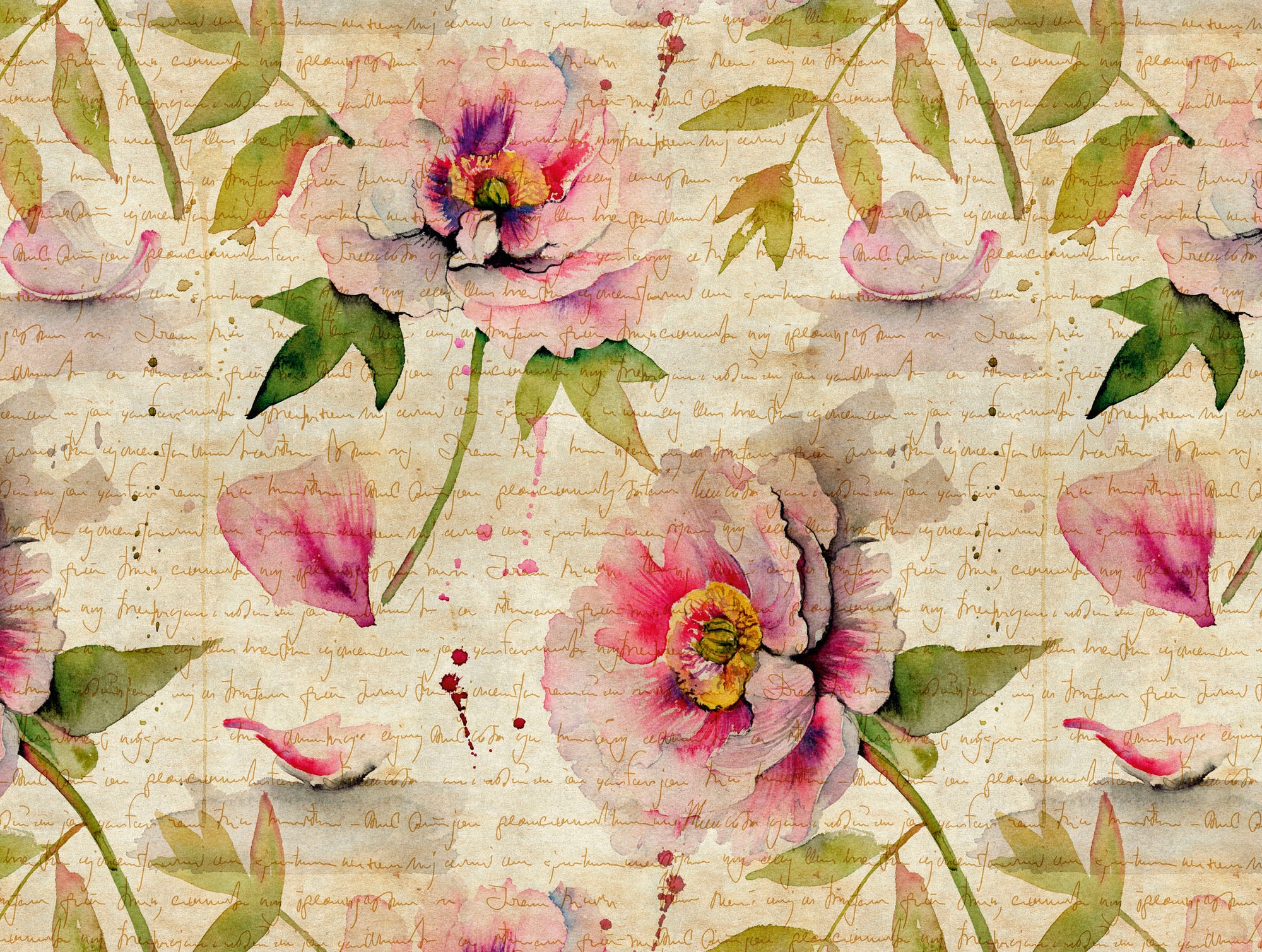 living walls Fototapete »The Wall«, geblümt-floral-natürlich, Fototapete Vintage Tapete Blume Beige Grün Rosa
