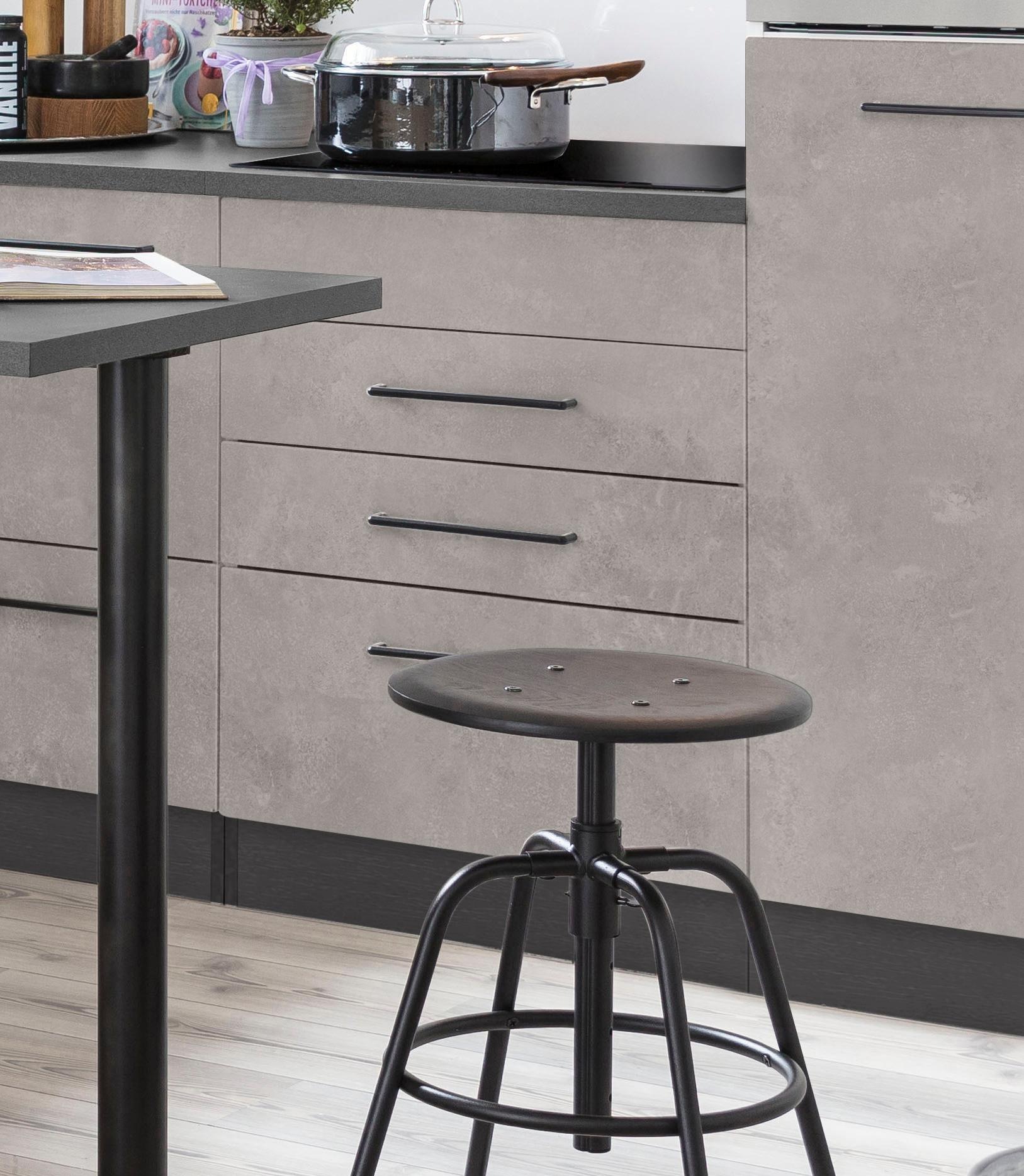KOCHSTATION Kochfeldumbauschrank »KS-Tulsa«, 60 cm breit, 2 Schubladen, 1 großer Auszug, schwarzer Metallgriff