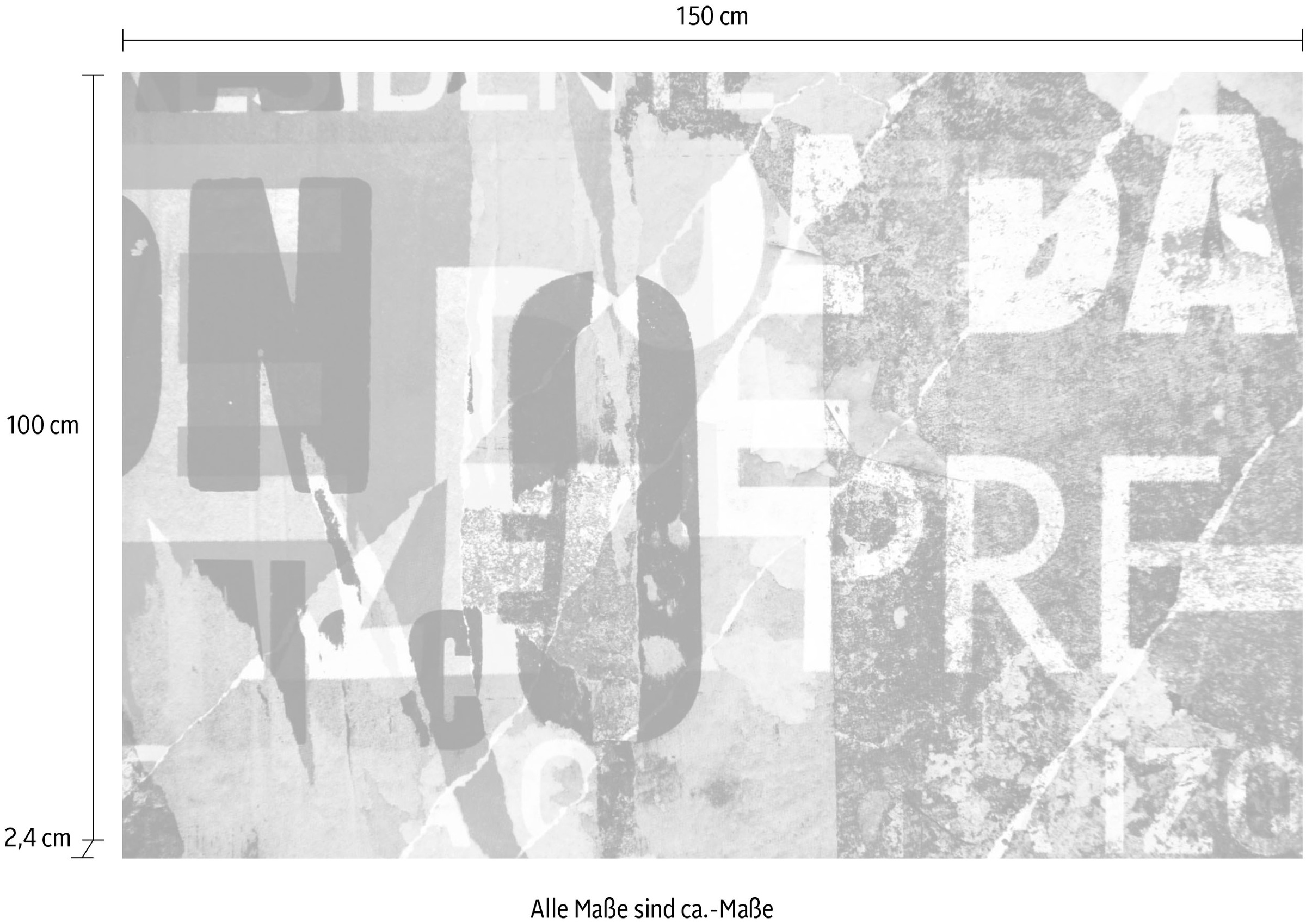 queence Acrylglasbild »Papierstücke«, Buchstaben-Kunst-Fashion, Fine Art-Print in Galeriequalität