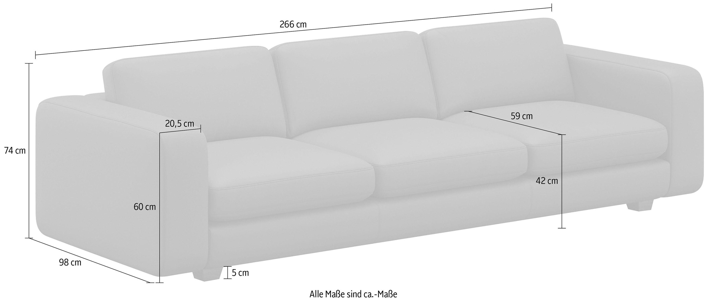 machalke® 4-Sitzer »valentino«, mit breiten Armlehnen, Füße Walnuss, Breite 266 cm