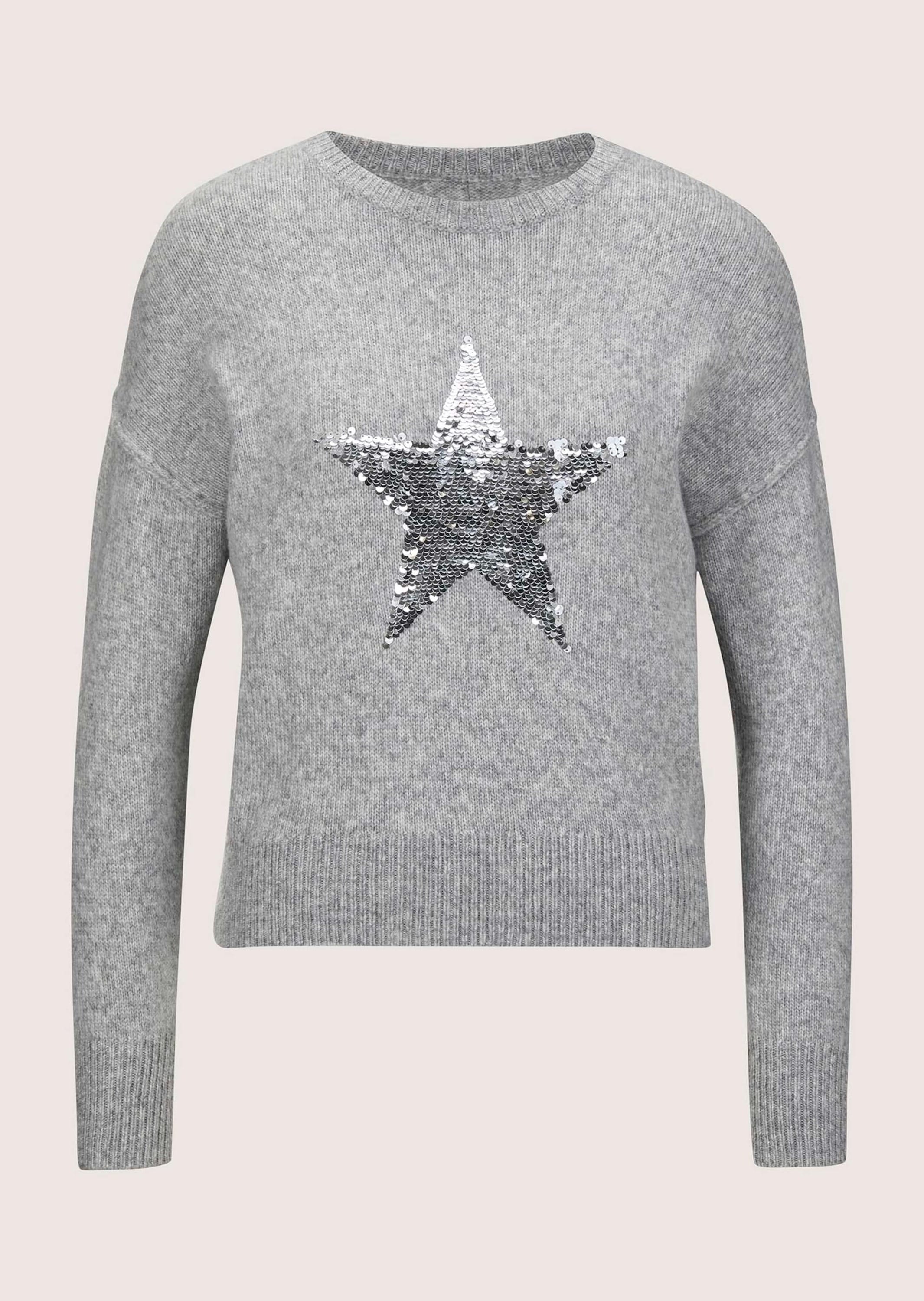 MADELEINE Damen Longpullover "Pullover Rundhals-Pullover mit Stern"silbergrau, wollweiß, melange, Gr. 36, Obermaterial: 25% Alpaka WP. 25% Polyamid