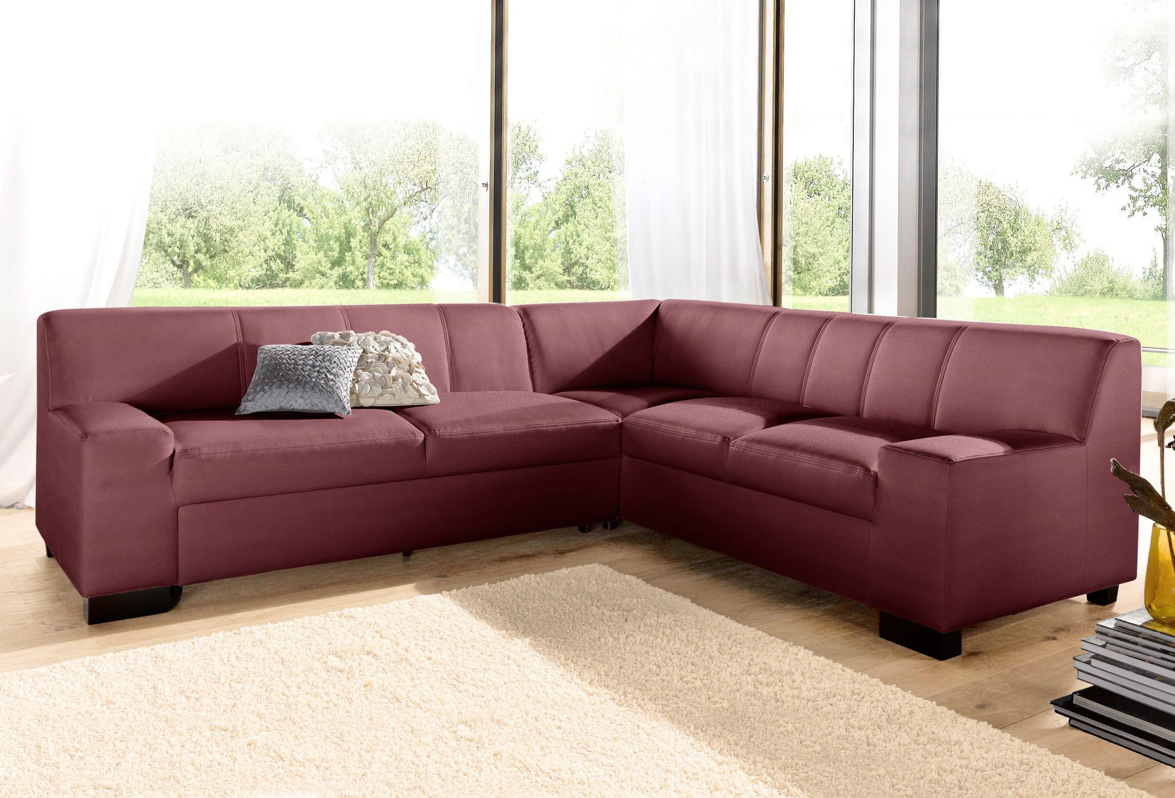 DOMO collection Ecksofa "Norma Top, elegant & modern, flache Armlehnen, Breite 247cm, L-Form" wahlweise mit Bettfunktion