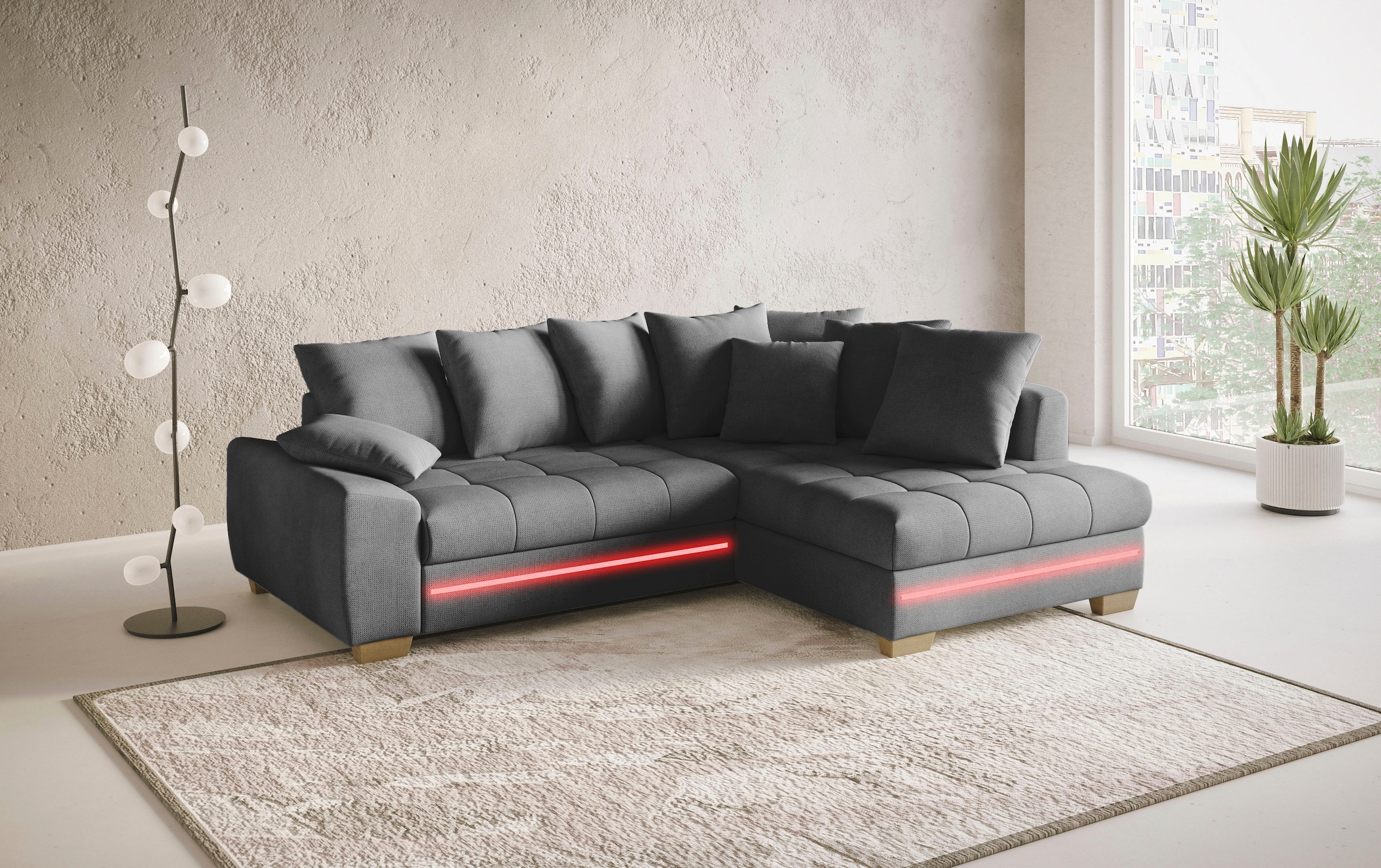 Mr. Couch Ecksofa »Nikita II, L-Form«, mit Kaltschaum, RGB-LED Beleuchtung, wahlweise mit Bett, Bettkasten