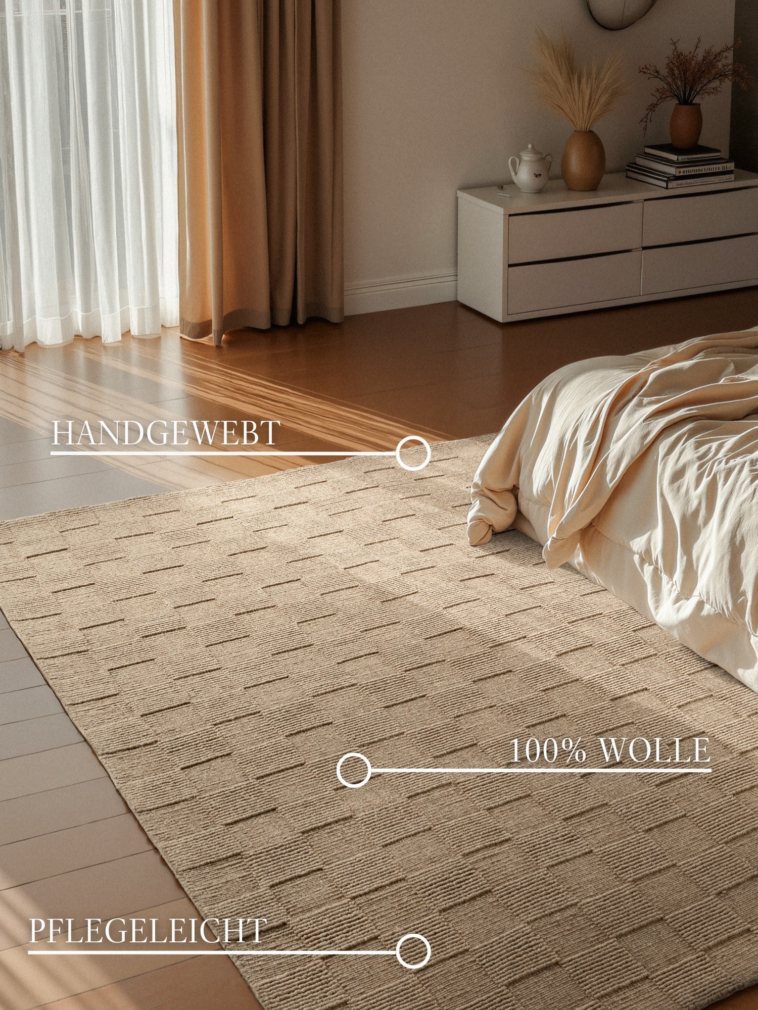 Wollteppich VILLEROY & BOCH "Scala", braun, B:120cm H:10mm L:170cm, Wolle, Teppiche, Handgewebt, Wolle, Kariert, Natur, 3D-Struktur, Karo, Wohnzimmer 2